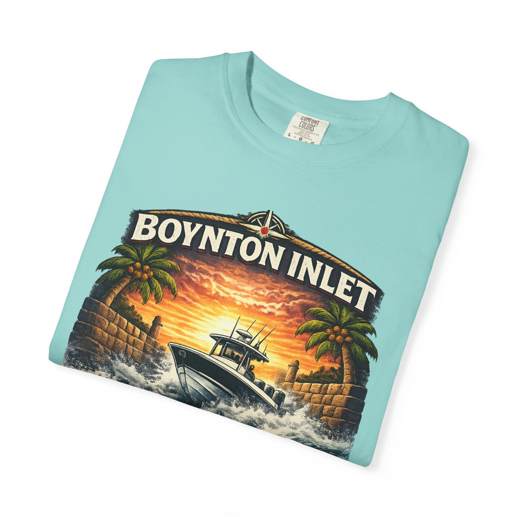 Boynton Inlet Respect the Current Tee | Boynton Beach Florida Boating & Offshore Fishing Shirt for Men | Comfort Colors 1717 Inlet Captain T-Shirt