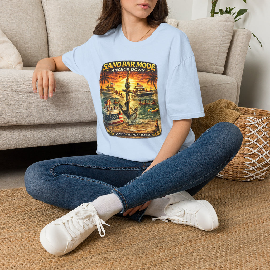 Anchor Down Sandbar Mode Tee | Funny Florida Boating & Sandbar Life Shirt for Men | Gildan 6400 T-Shirt