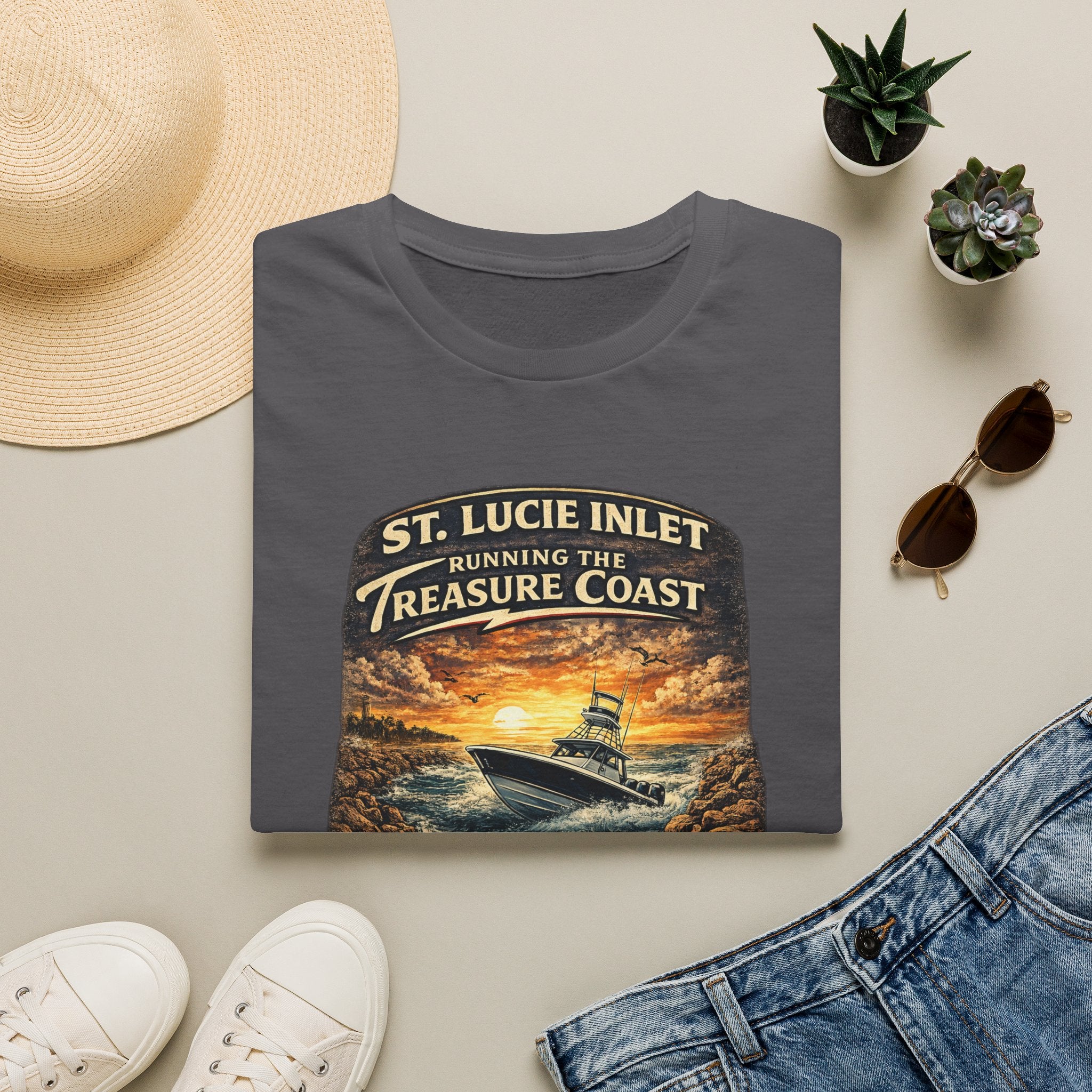 St. Lucie Inlet Adventure Begins Tee | Stuart Florida Boating & Offshore Fishing Shirt for Men | Gildan 6400 T-Shirt
