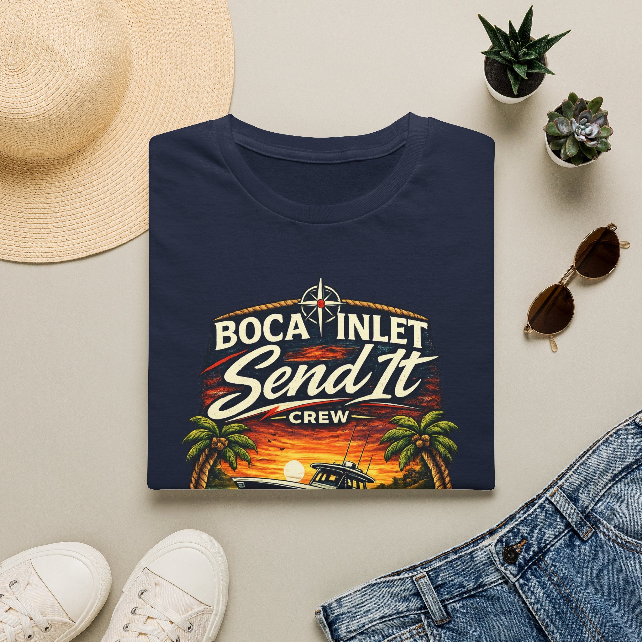 Boca Inlet Coastal Lifestyle Tee | Boca Raton Florida Boating Shirt for Men | Gildan 6400 South Florida T-Shirt