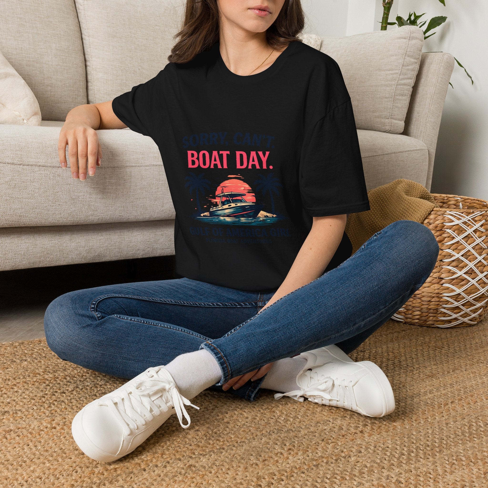 Sorry Can't Boat Day Tee | Gulf of America Girl | Florida Boat Adventures Boating Shirt for Women | Gildan 6400 T-Shirt