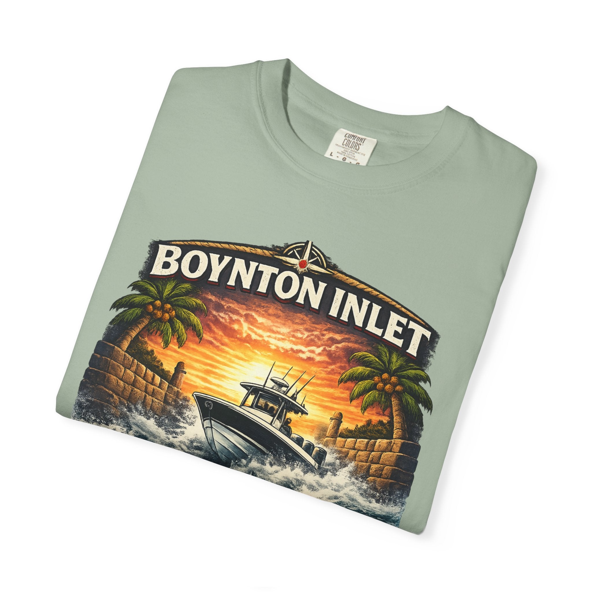 Boynton Inlet Respect the Current Tee | Boynton Beach Florida Boating & Offshore Fishing Shirt for Men | Comfort Colors 1717 Inlet Captain T-Shirt