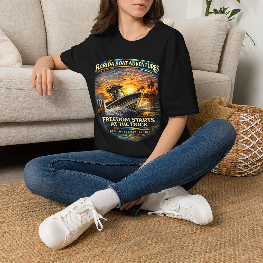 Freedom Starts at the Dock Tee | Florida Boating Lifestyle & Offshore Fishing Shirt for Men | Gildan 6400 T-Shirt