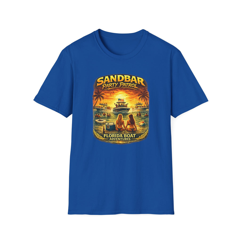 Sandbar Party Patrol Tee | Funny Florida Boating & Boat Party Shirt for Men | Gildan 6400 T-Shirt