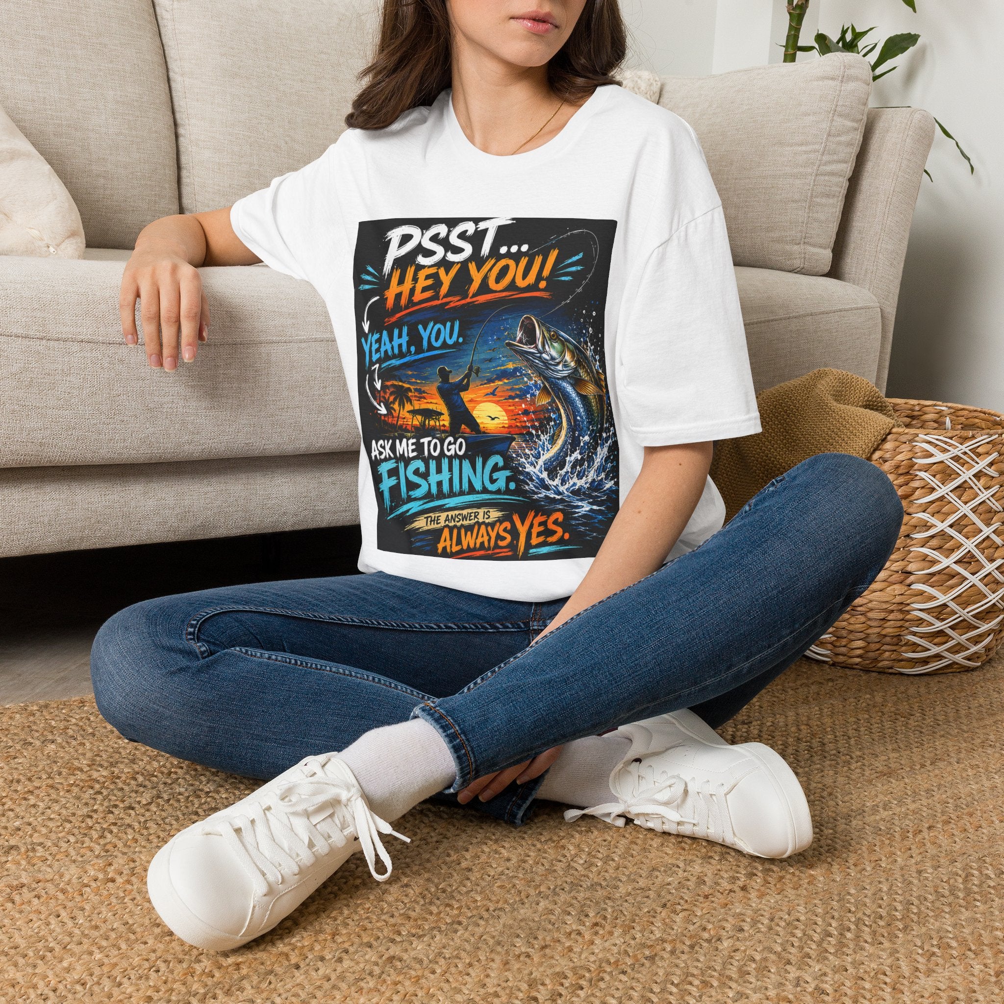 Psst Hey You Ask Me To Go Fishing Tee | Funny Fishing Shirt for Men | Gildan 6400 Florida Fishing T-Shirt