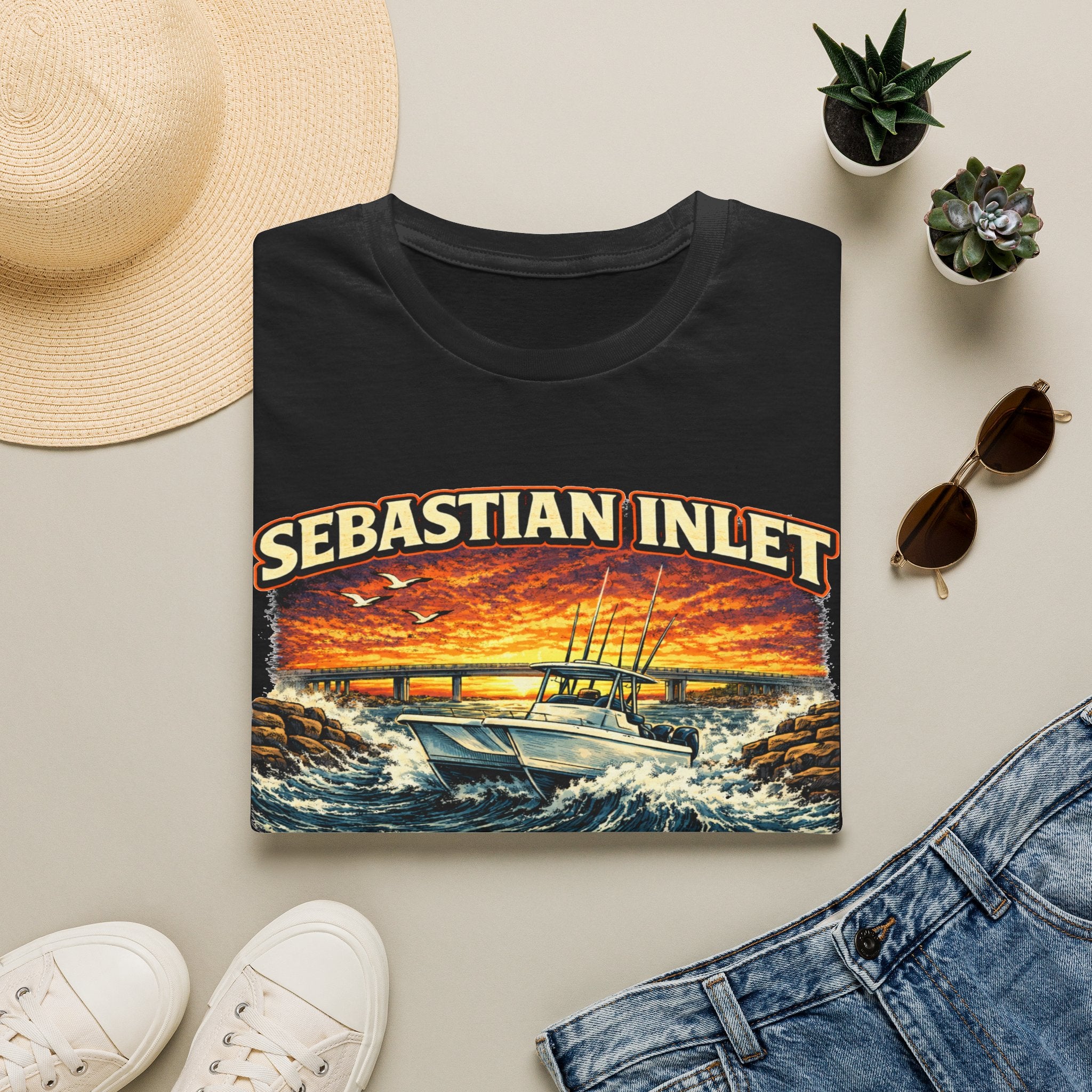 Sebastian Inlet Respect the Outgoing Tee | Florida Fishing & Boating Shirt for Men | Gildan 6400 Space Coast T-Shirt