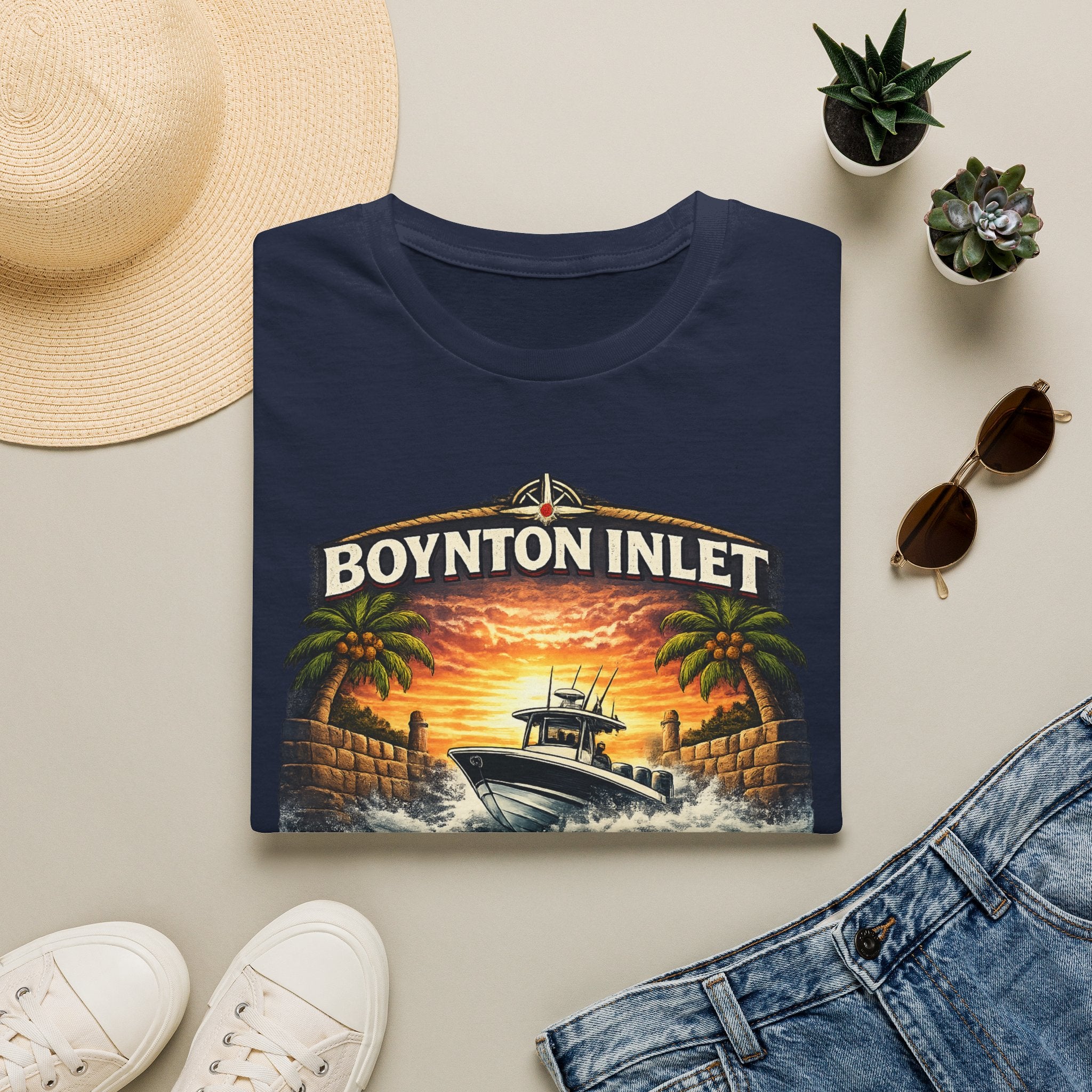 Boynton Inlet Respect the Current Tee | Boynton Beach Florida Boating & Offshore Fishing Shirt for Men | Gildan 6400 T-Shirt