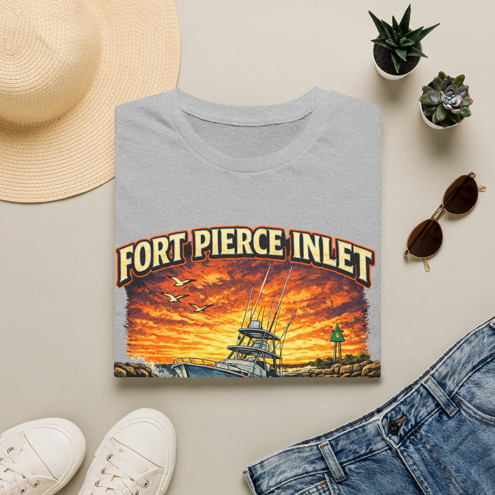 Fort Pierce Inlet Respect the Current Tee | Treasure Coast Florida Boating & Fishing Shirt for Men | Gildan 6400 T-Shirt