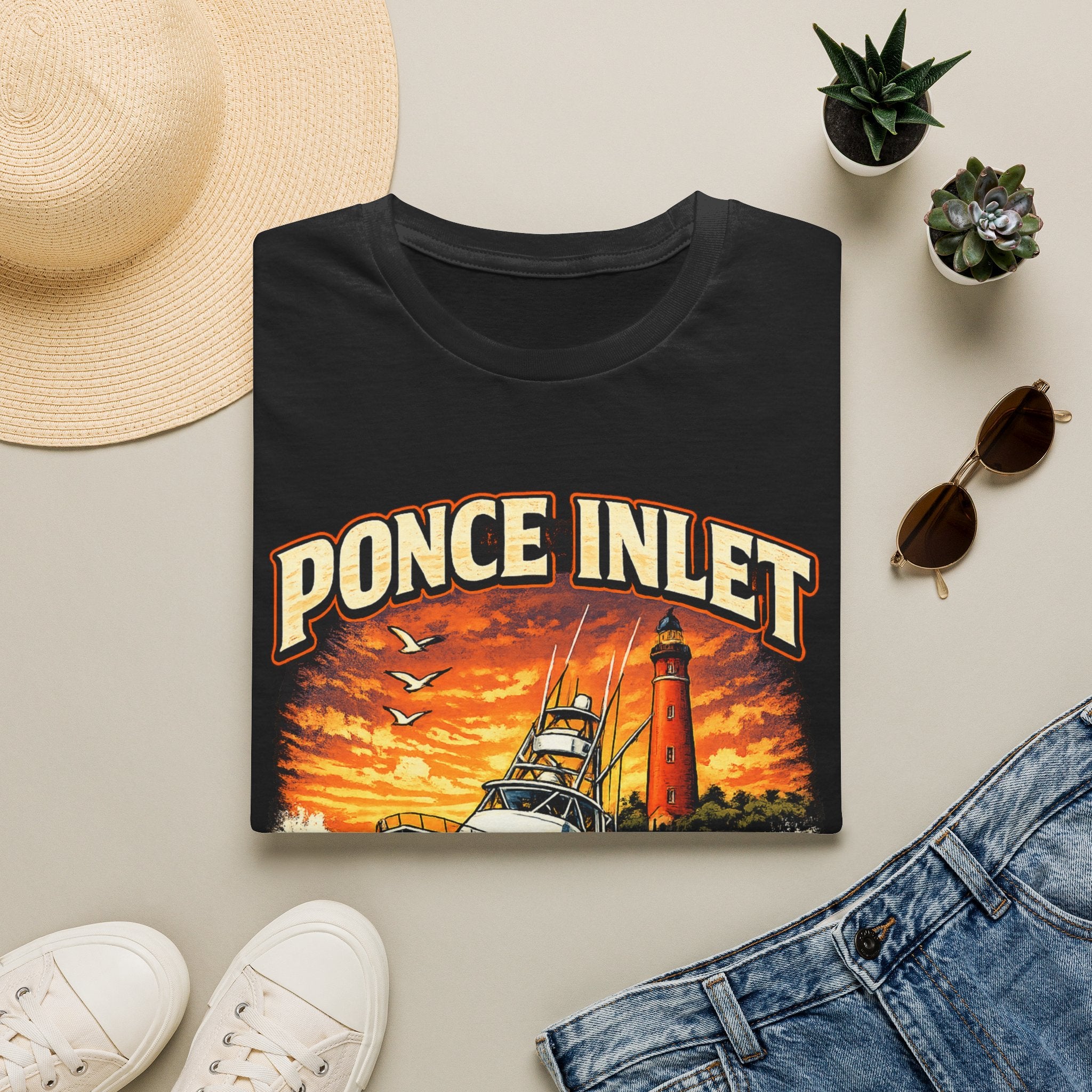 Ponce Inlet Respect the Tide Tee | Daytona Beach & New Smyrna Boating Shirt for Men | Gildan 6400 Florida T-Shirt