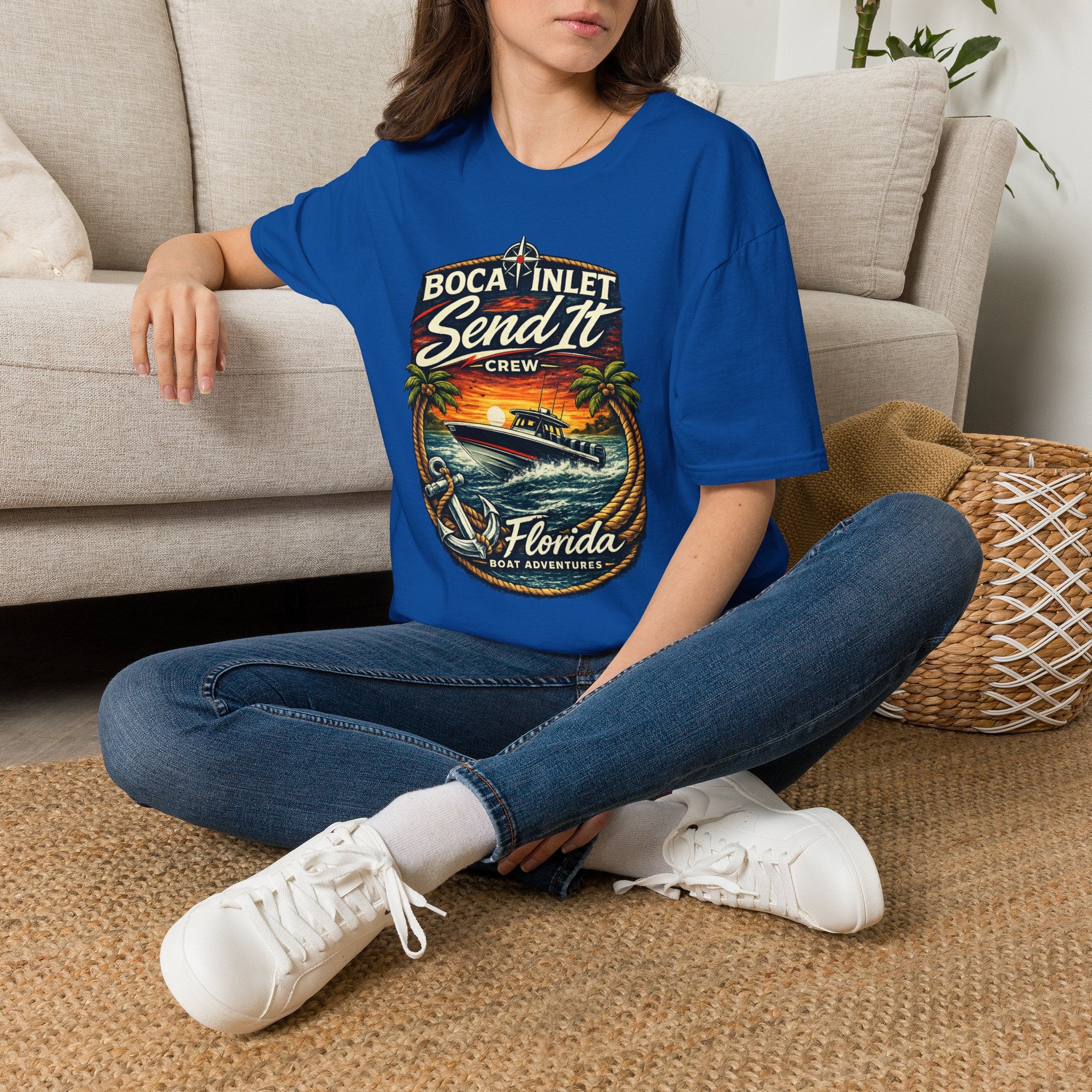 Boca Inlet Coastal Lifestyle Tee | Boca Raton Florida Boating Shirt for Men | Gildan 6400 South Florida T-Shirt