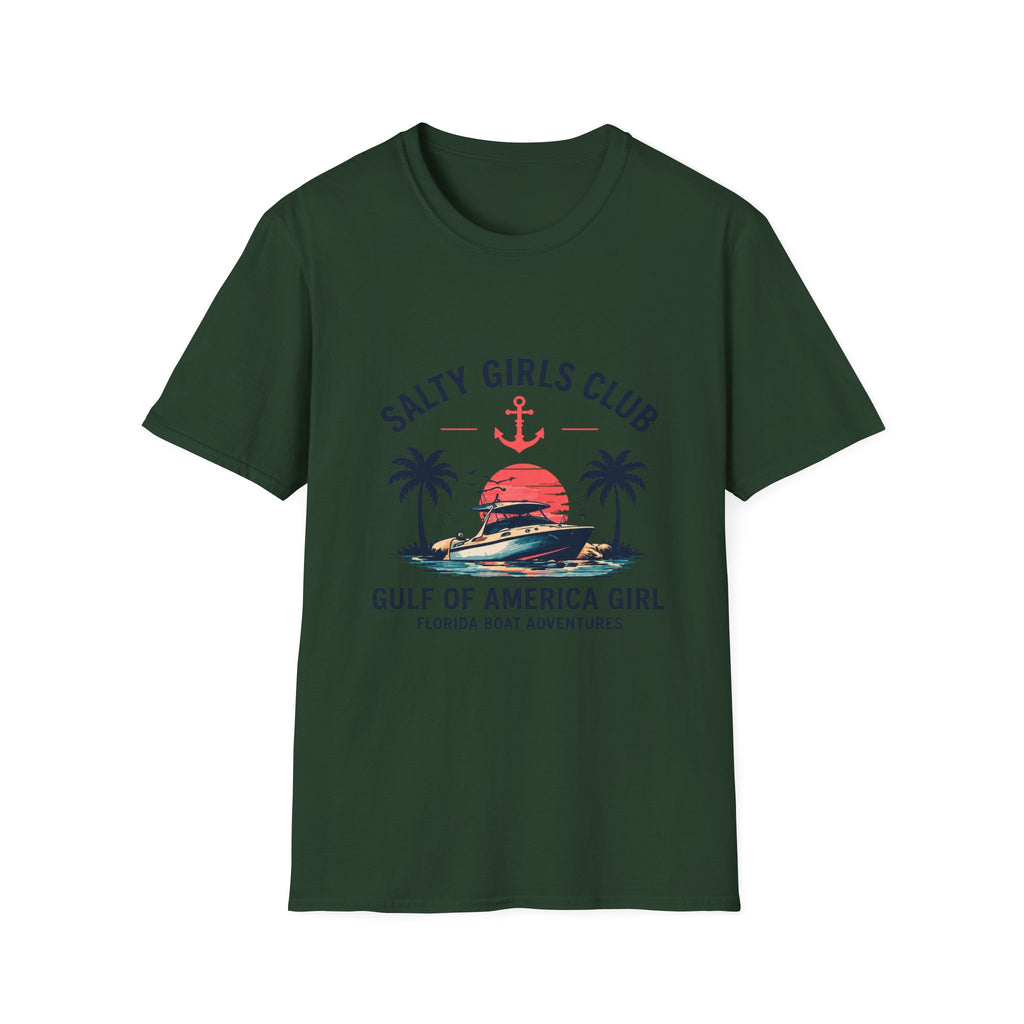 Salty Girls Club Tee | Gulf of America Girl | Florida Boat Adventures Boating Shirt for Women | Gildan 6400 T-Shirt