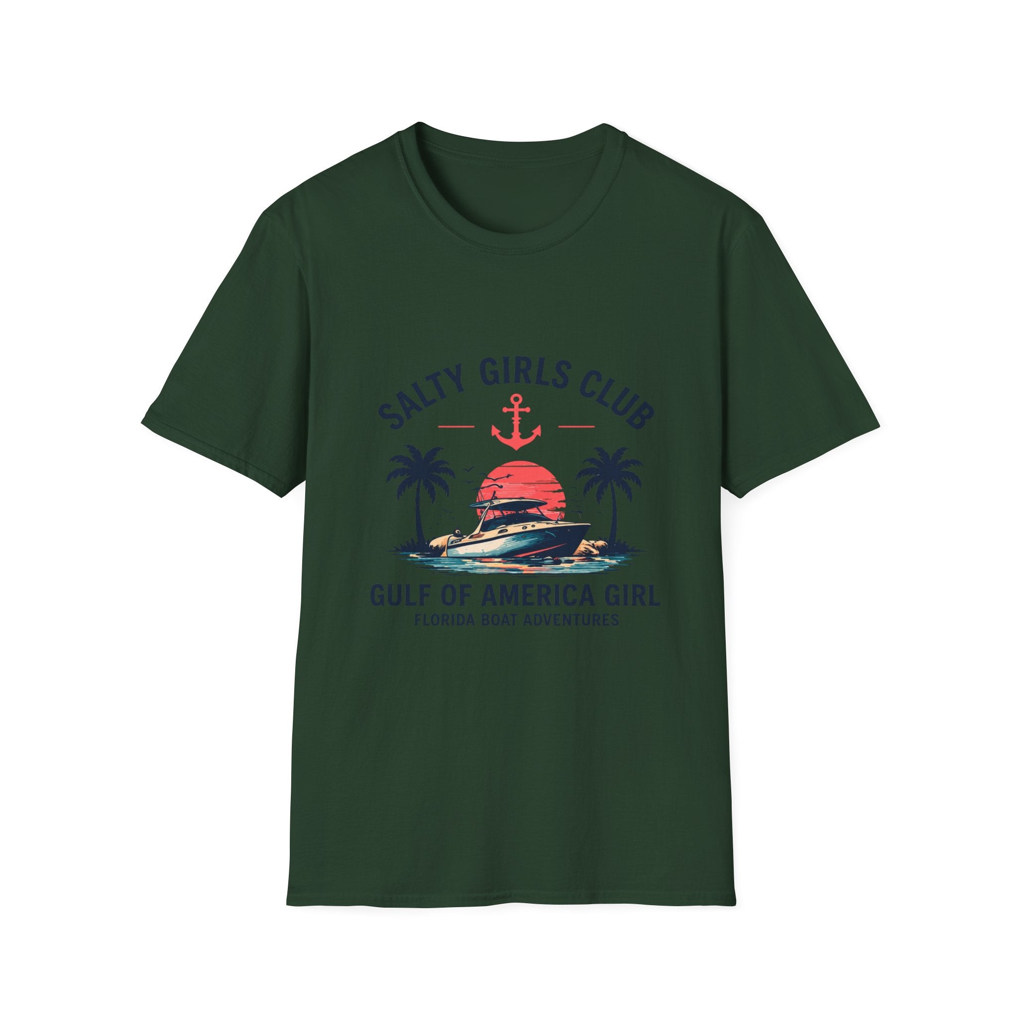 Salty Girls Club Tee | Gulf of America Girl | Florida Boat Adventures Boating Shirt for Women | Gildan 6400 T-Shirt