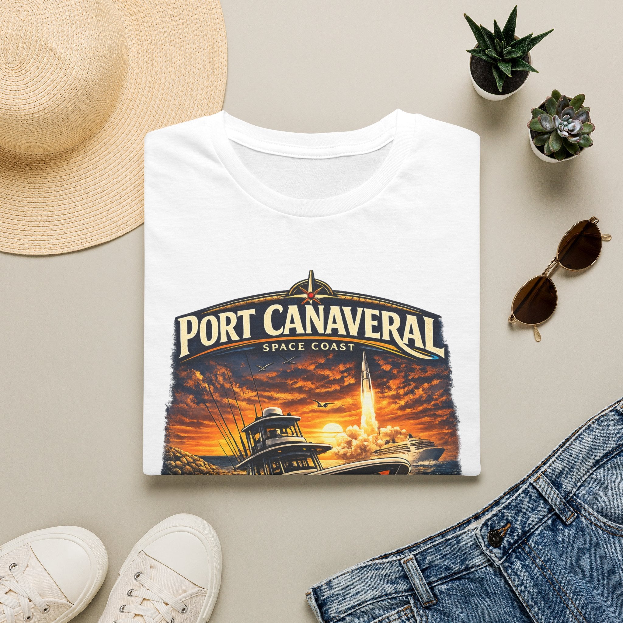 Port Canaveral Space Coast Boating Tee | Cape Canaveral Atlantic Fishing Shirt for Men | Gildan 6400 Florida T-Shirt
