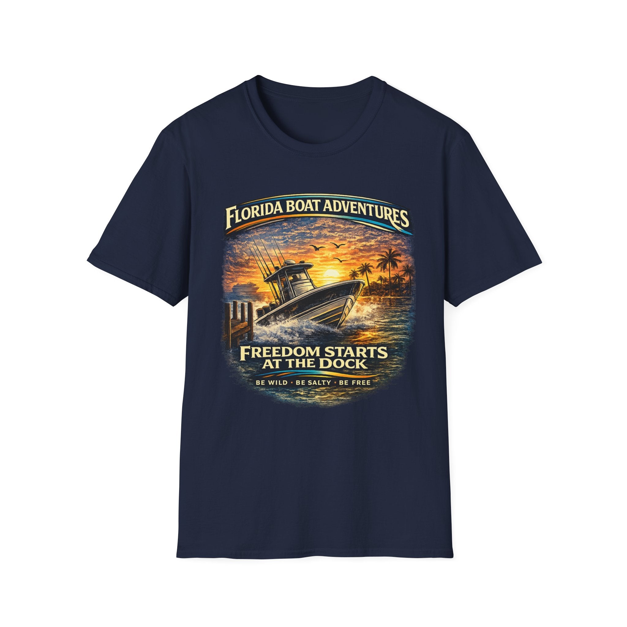 Freedom Starts at the Dock Tee | Florida Boating Lifestyle & Offshore Fishing Shirt for Men | Gildan 6400 T-Shirt