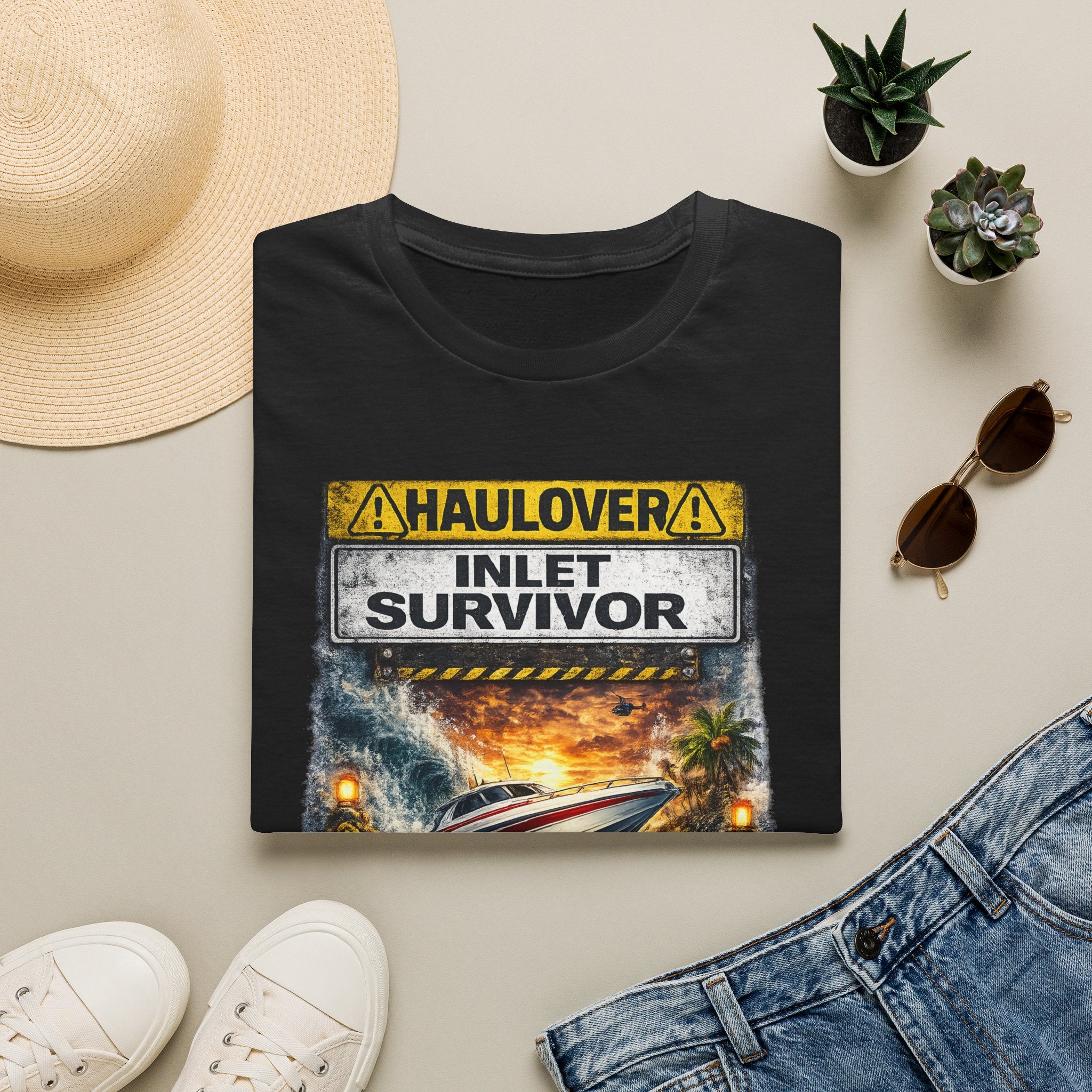 Haulover Inlet Survivor Tee | Miami Florida Boating & Offshore Fishing Shirt for Men | Gildan 6400 South Florida Inlet T-Shirt