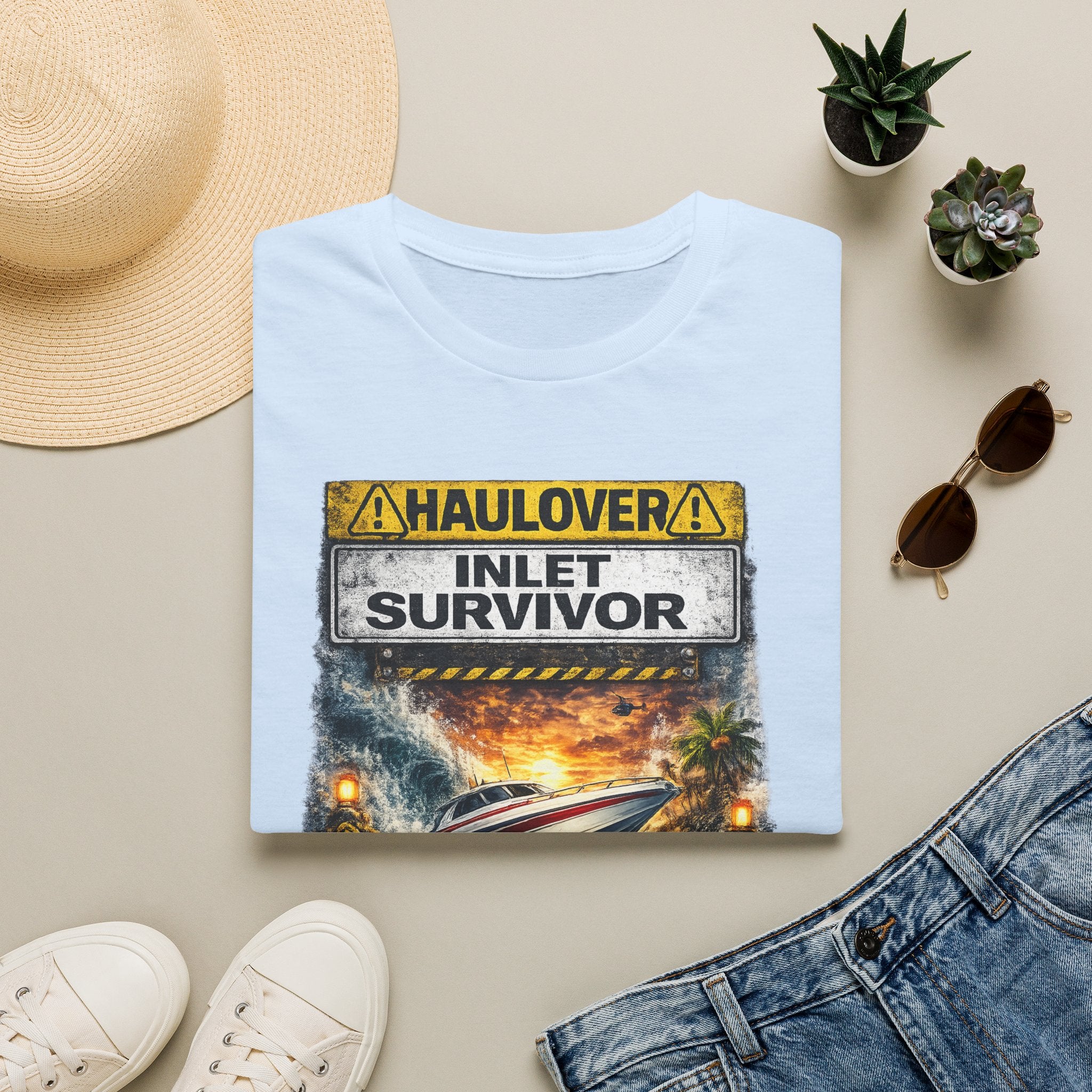 Haulover Inlet Survivor Tee | Miami Florida Boating & Offshore Fishing Shirt for Men | Gildan 6400 South Florida Inlet T-Shirt