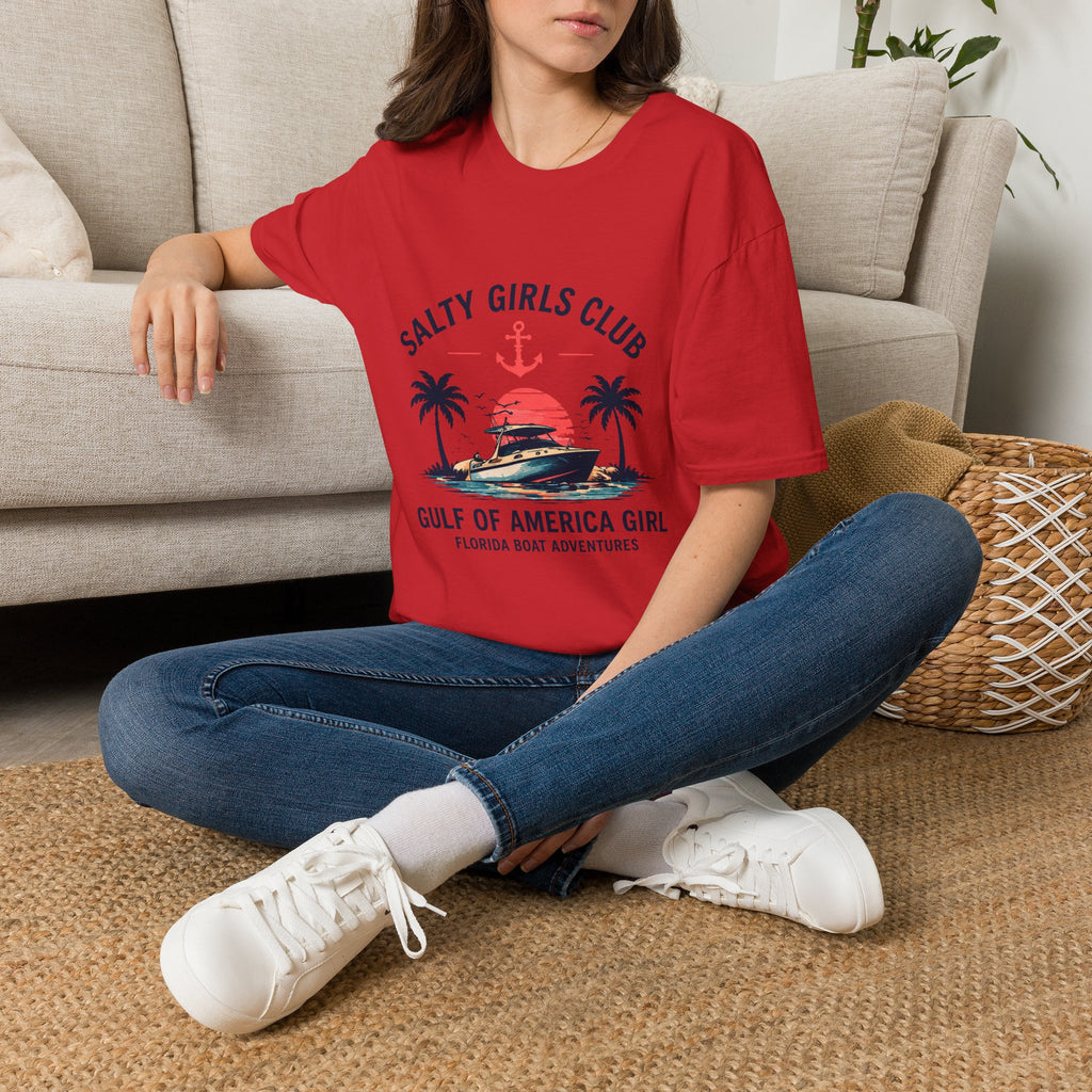 Salty Girls Club Tee | Gulf of America Girl | Florida Boat Adventures Boating Shirt for Women | Gildan 6400 T-Shirt