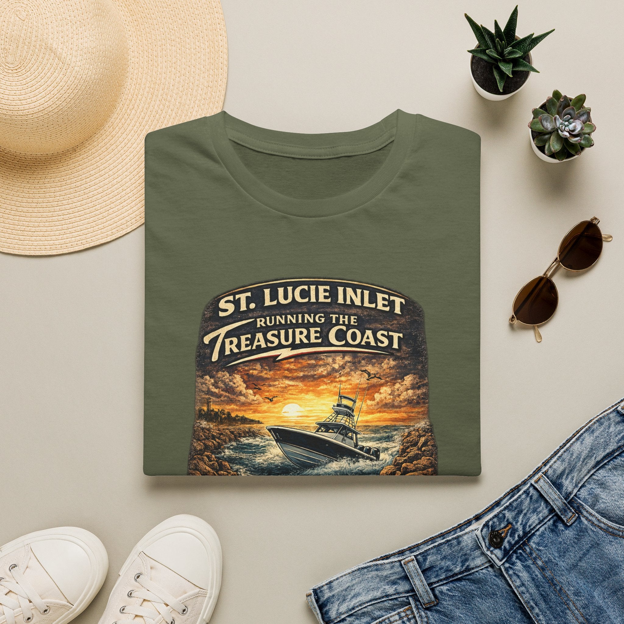 St. Lucie Inlet Adventure Begins Tee | Stuart Florida Boating & Offshore Fishing Shirt for Men | Gildan 6400 T-Shirt