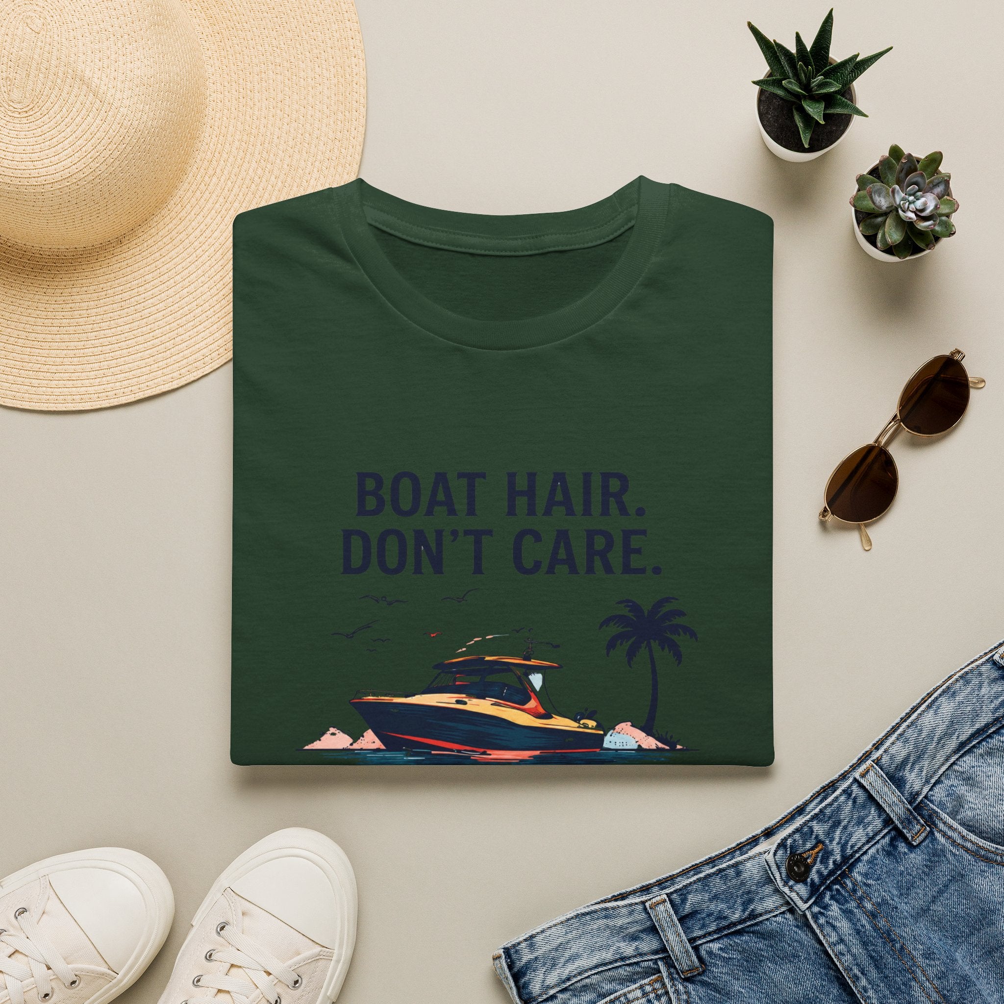 Boat Hair Don't Care Tee | Gulf of America Girl | Florida Boat Adventures Boating Shirt for Women | Gildan 6400 T-Shirt