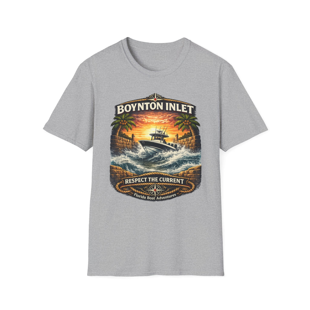 Boynton Inlet Respect the Current Tee | Boynton Beach Florida Boating & Offshore Fishing Shirt for Men | Gildan 6400 T-Shirt