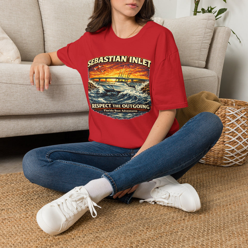 Sebastian Inlet Respect the Outgoing Tee | Florida Fishing & Boating Shirt for Men | Gildan 6400 Space Coast T-Shirt
