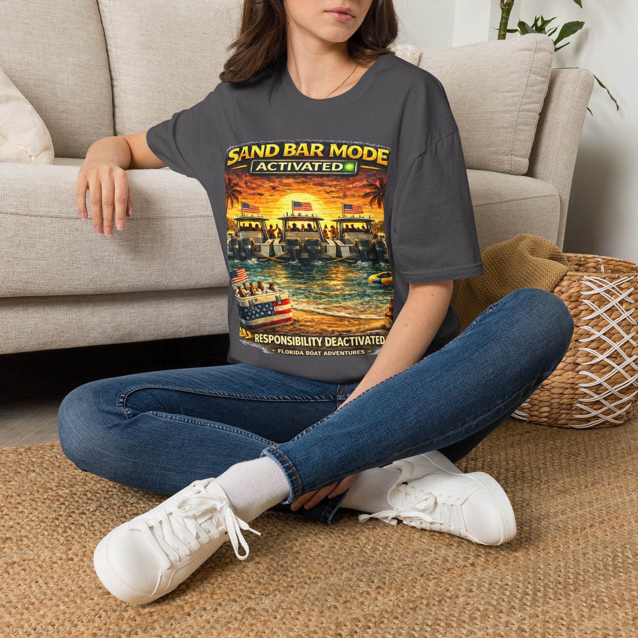 Sandbar Mode Activated Tee | Funny Florida Boating & Sandbar Party Shirt for Men | Gildan 6400 T-Shirt
