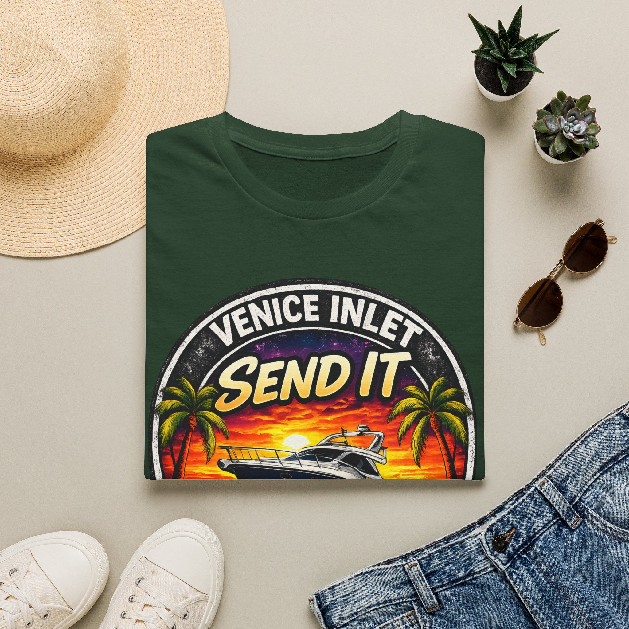 Venice Inlet Florida Tee | Gulf Coast Boating & Offshore Fishing Shirt for Men | Gildan 6400 Venice Florida T-Shirt