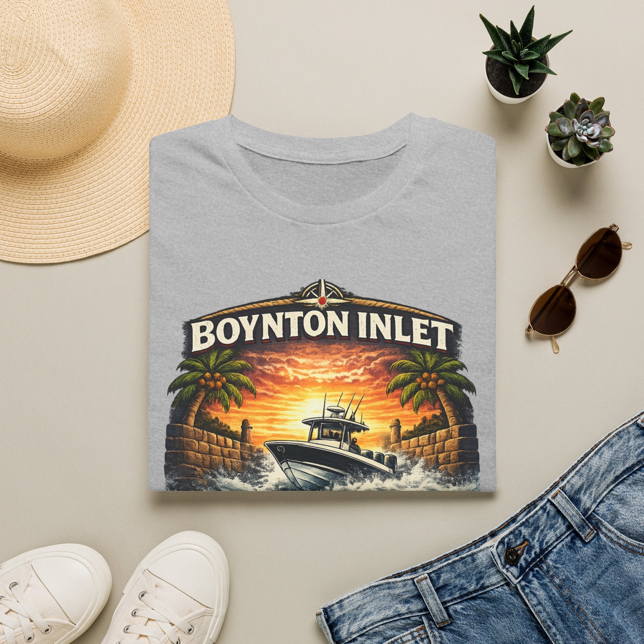 Boynton Inlet Respect the Current Tee | Boynton Beach Florida Boating & Offshore Fishing Shirt for Men | Gildan 6400 T-Shirt