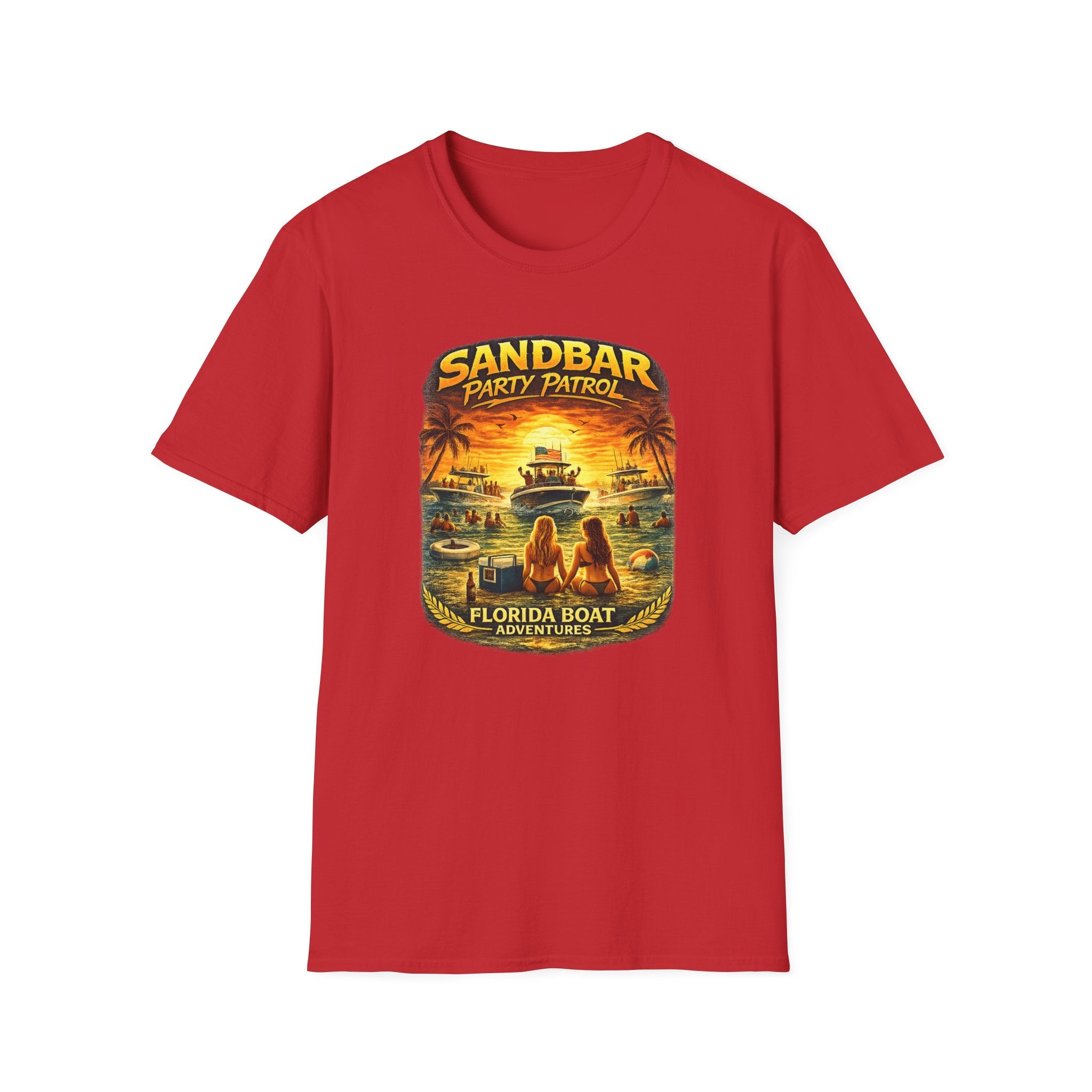 Sandbar Party Patrol Tee | Funny Florida Boating & Boat Party Shirt for Men | Gildan 6400 T-Shirt