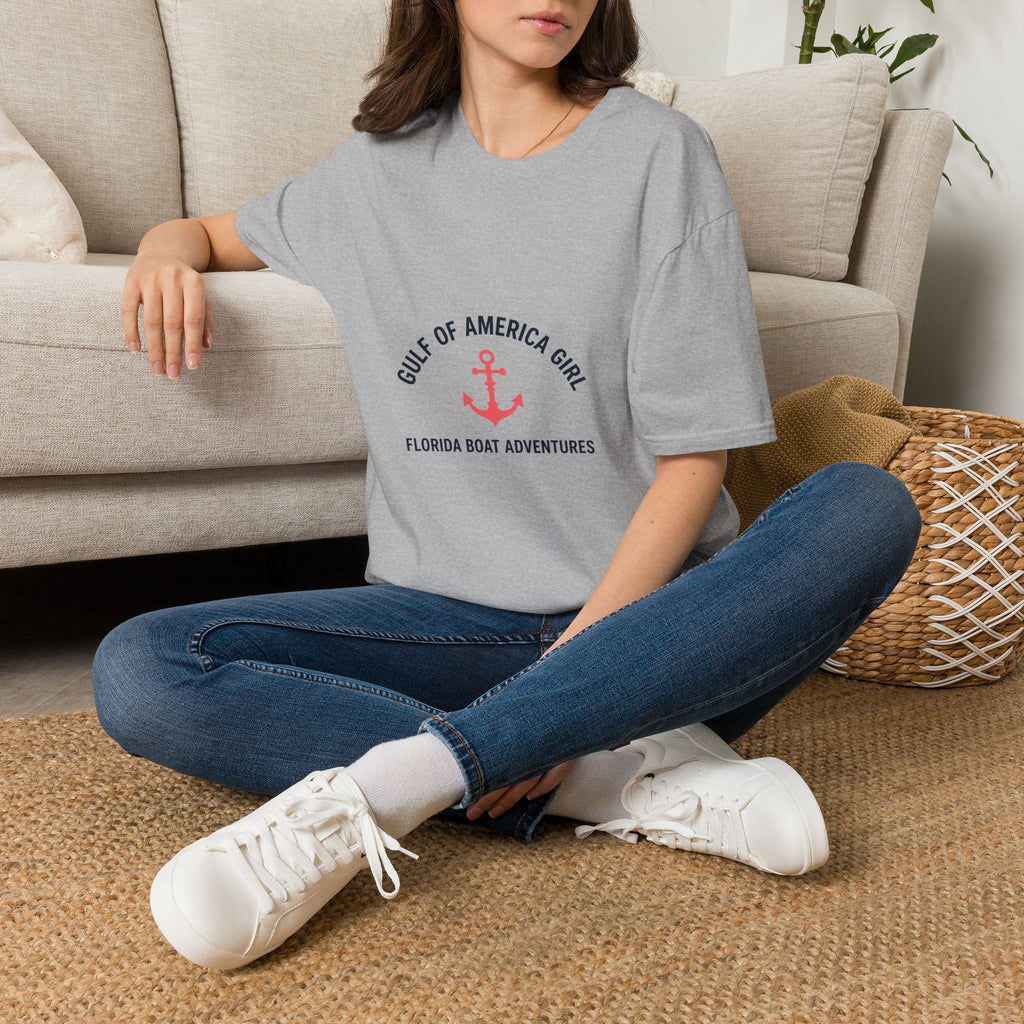 Gulf of America Girl Anchor Tee | Florida Boat Adventures Boating Shirt for Women | Gildan 6400 T-Shirt