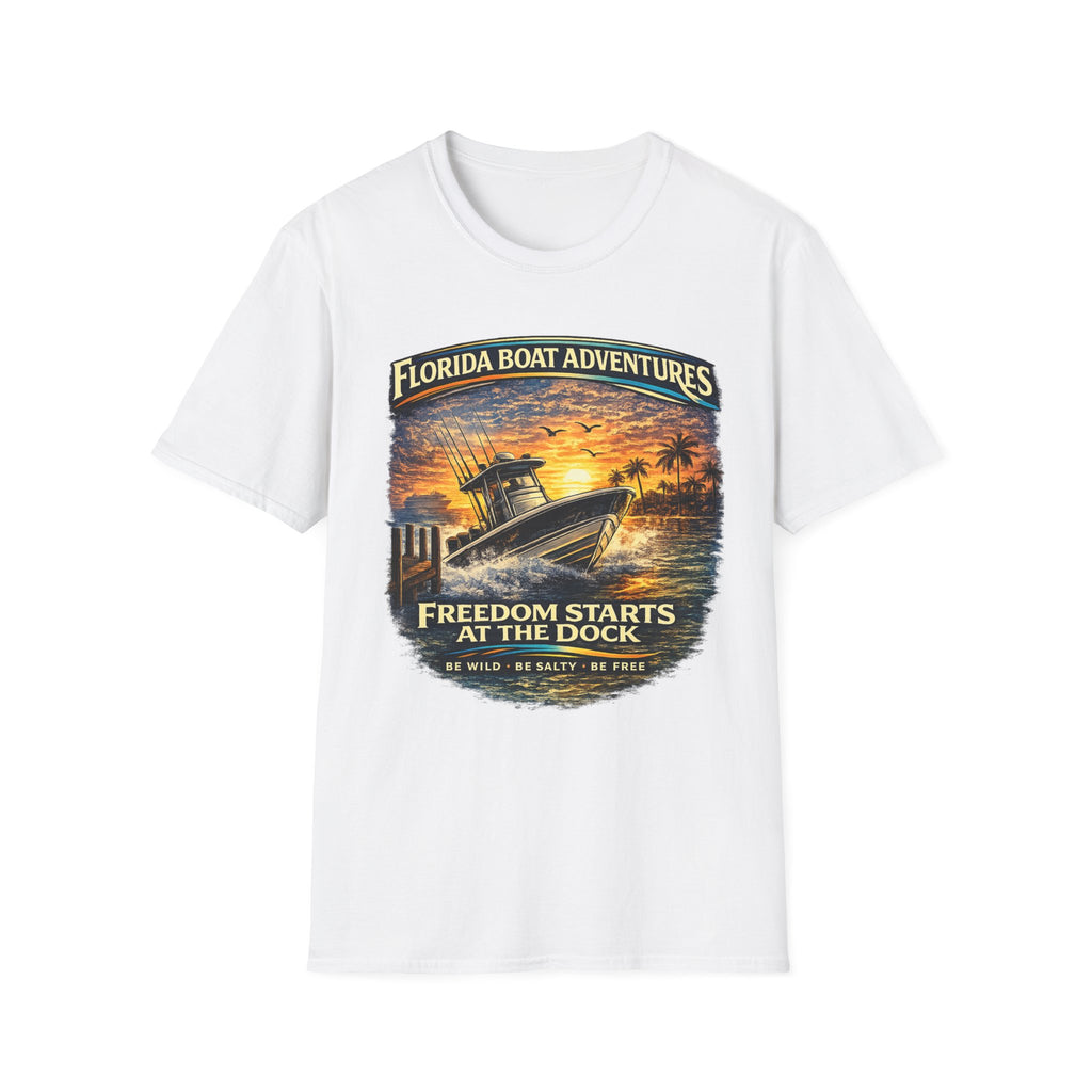 Freedom Starts at the Dock Tee | Florida Boating Lifestyle & Offshore Fishing Shirt for Men | Gildan 6400 T-Shirt