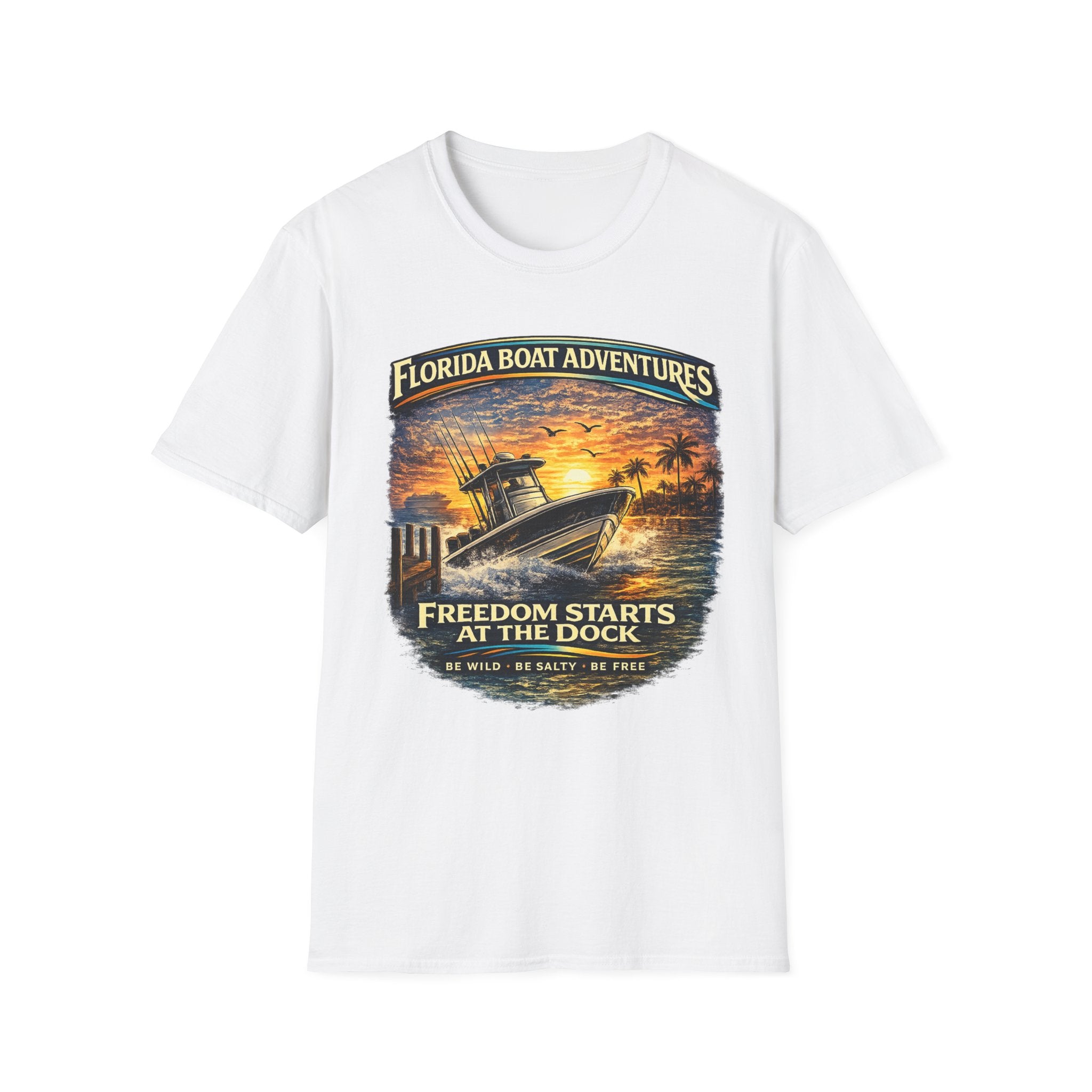 Freedom Starts at the Dock Tee | Florida Boating Lifestyle & Offshore Fishing Shirt for Men | Gildan 6400 T-Shirt