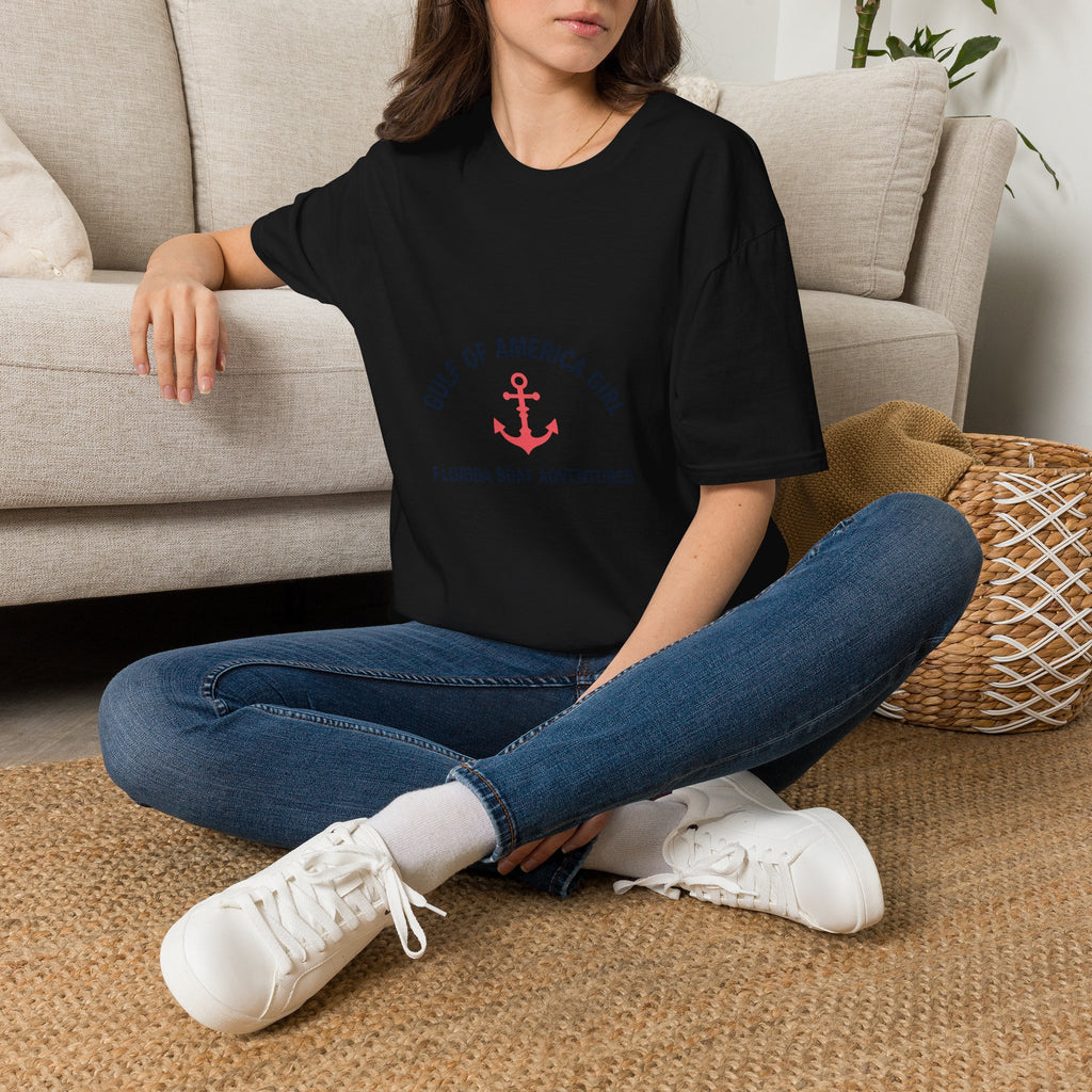 Gulf of America Girl Anchor Tee | Florida Boat Adventures Boating Shirt for Women | Gildan 6400 T-Shirt