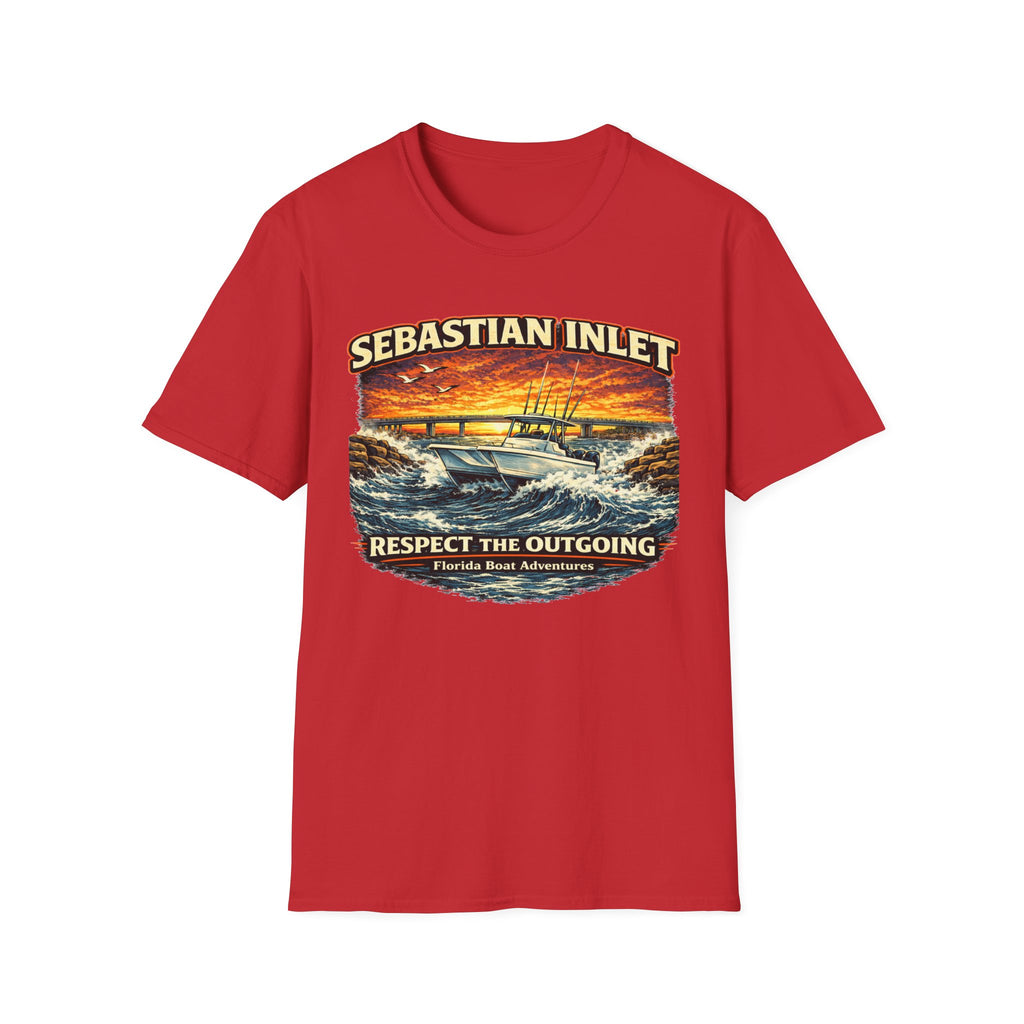 Sebastian Inlet Respect the Outgoing Tee | Florida Fishing & Boating Shirt for Men | Gildan 6400 Space Coast T-Shirt
