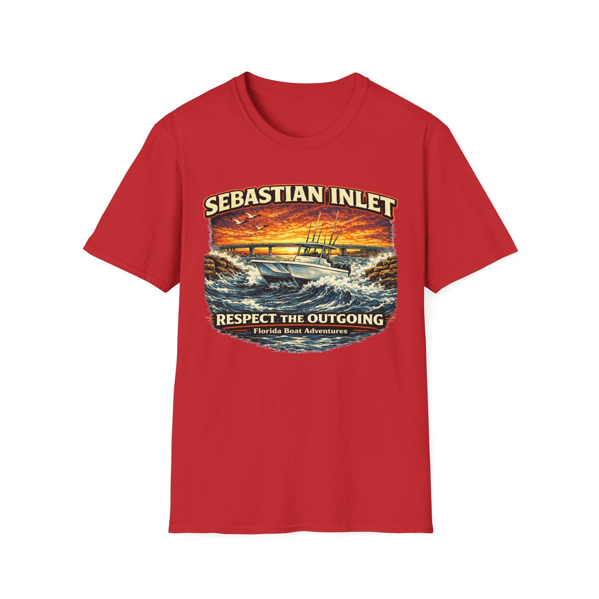 Sebastian Inlet Respect the Outgoing Tee | Florida Fishing & Boating Shirt for Men | Gildan 6400 Space Coast T-Shirt
