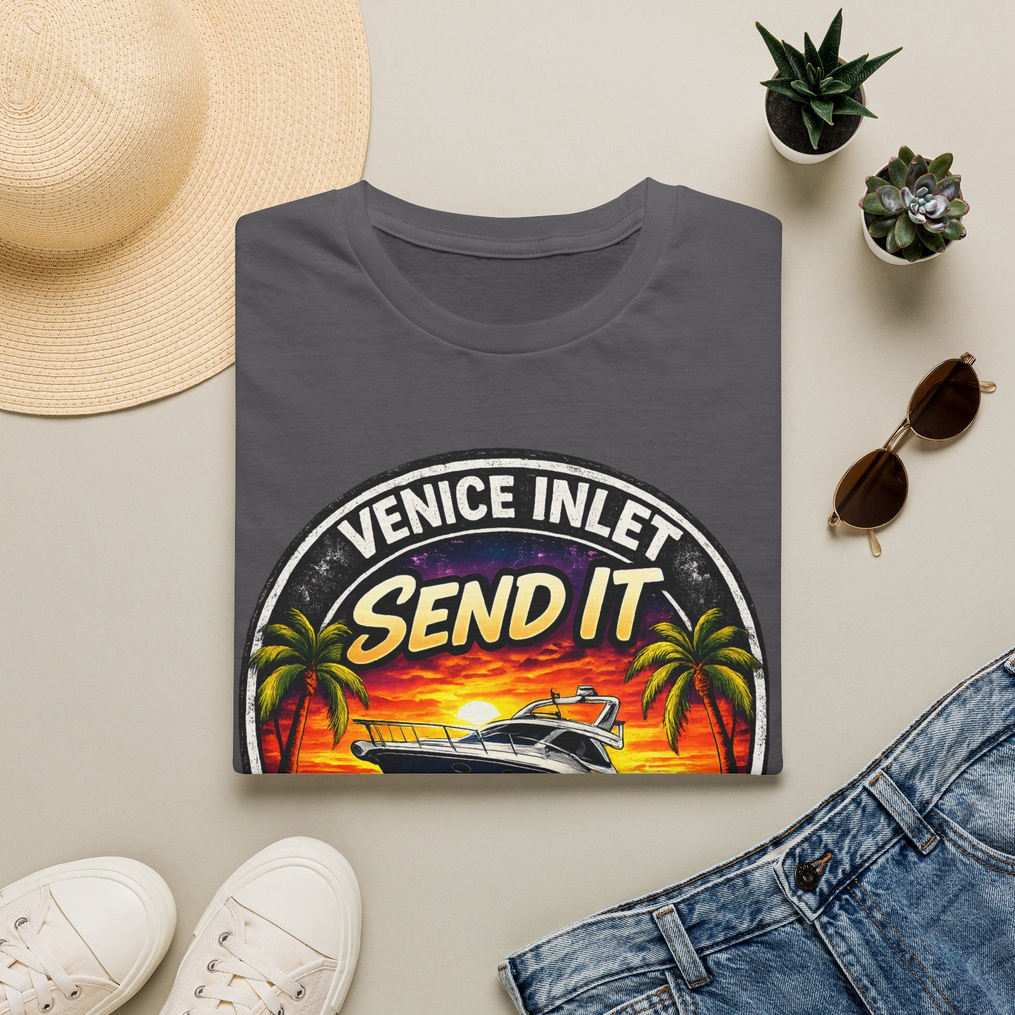 Venice Inlet Florida Tee | Gulf Coast Boating & Offshore Fishing Shirt for Men | Gildan 6400 Venice Florida T-Shirt