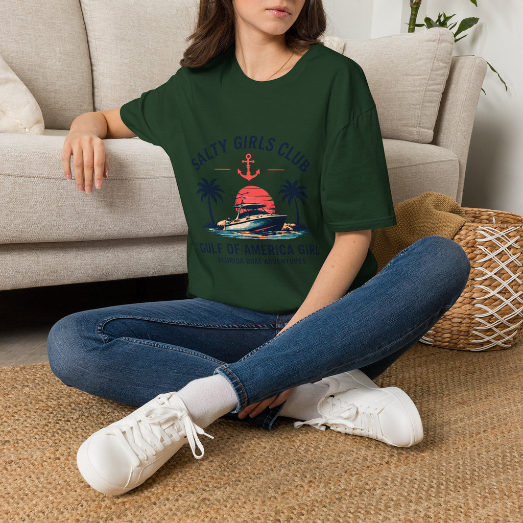 Salty Girls Club Tee | Gulf of America Girl | Florida Boat Adventures Boating Shirt for Women | Gildan 6400 T-Shirt