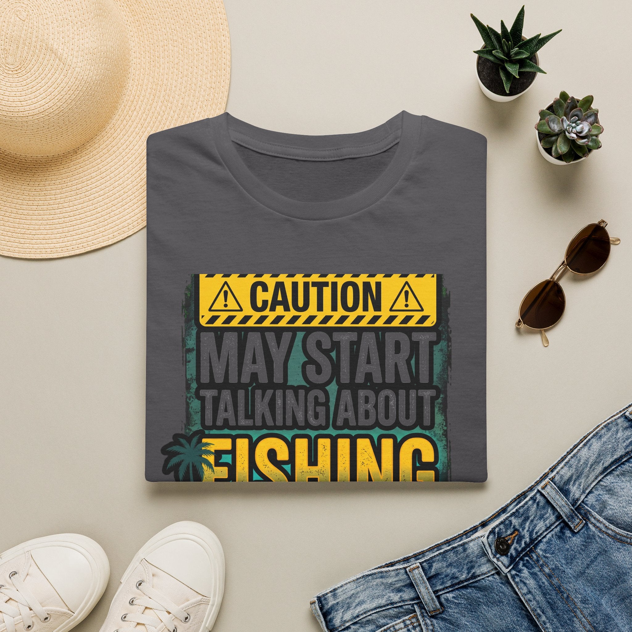 Caution May Start Talking About Fishing - Funny Fishing Warning T-Shirt
