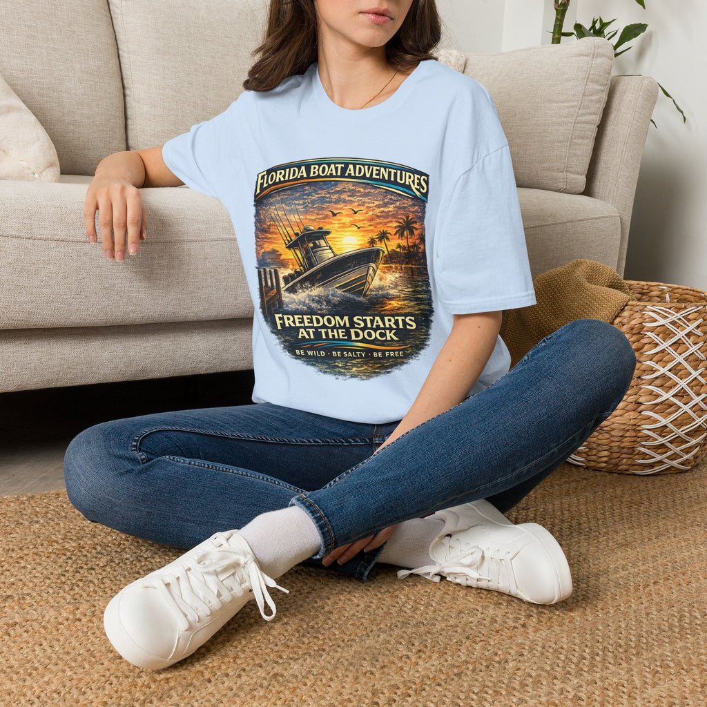 Freedom Starts at the Dock Tee | Florida Boating Lifestyle & Offshore Fishing Shirt for Men | Gildan 6400 T-Shirt