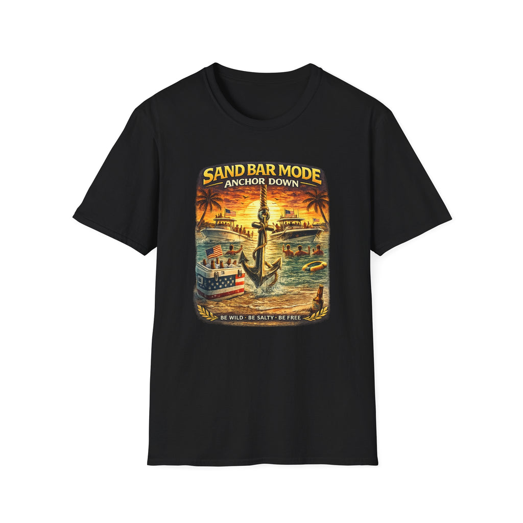 Anchor Down Sandbar Mode Tee | Funny Florida Boating & Sandbar Life Shirt for Men | Gildan 6400 T-Shirt