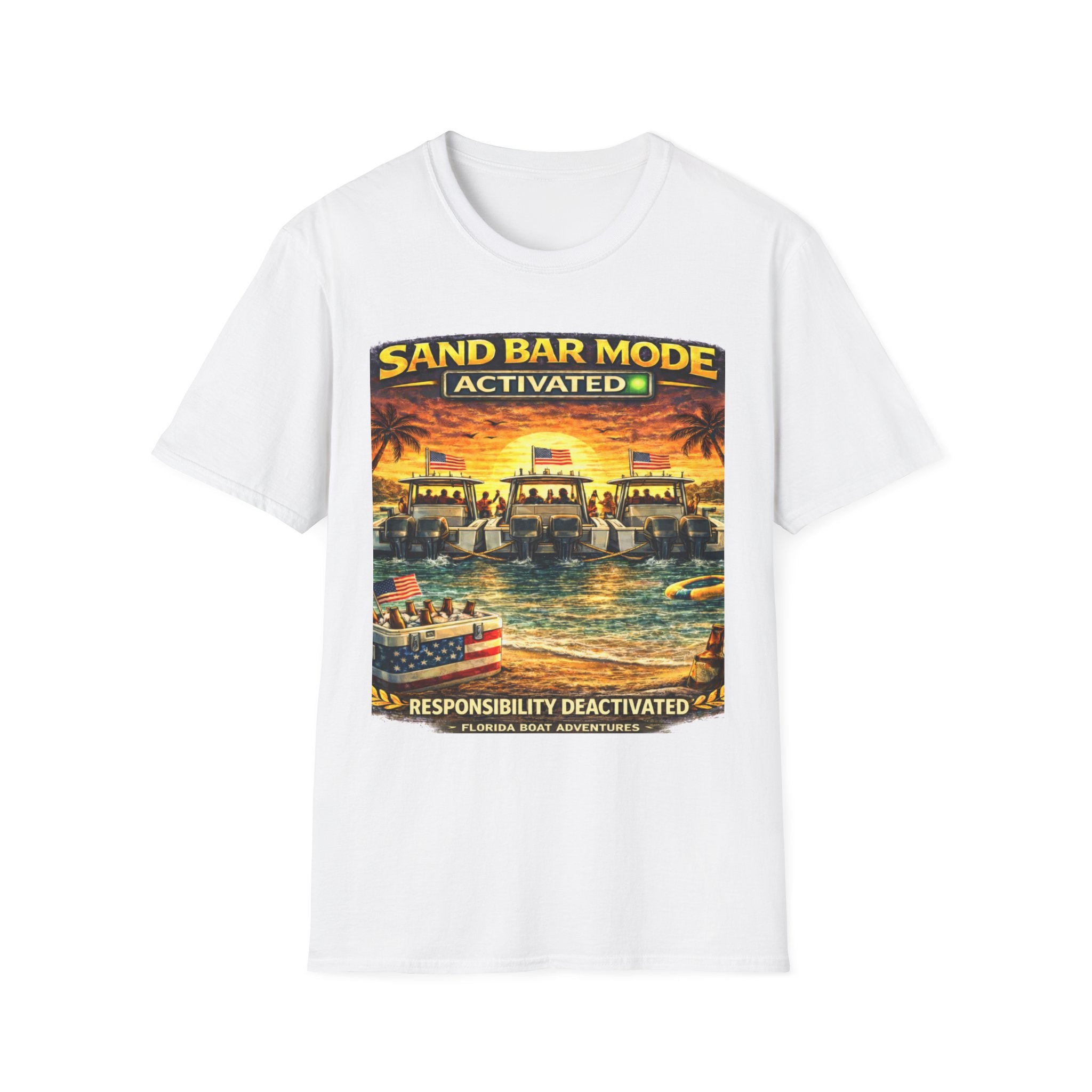 Sandbar Mode Activated Tee | Funny Florida Boating & Sandbar Party Shirt for Men | Gildan 6400 T-Shirt