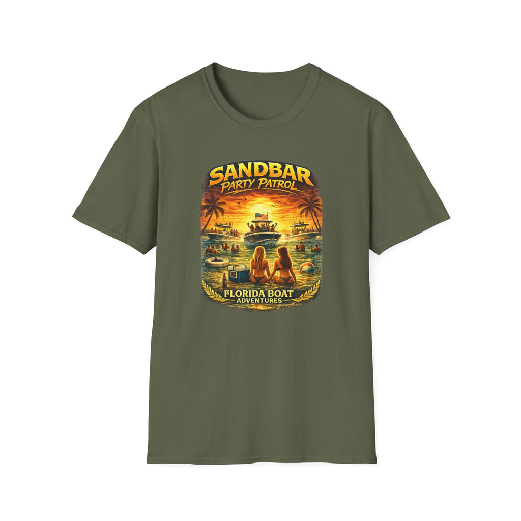 Sandbar Party Patrol Tee | Funny Florida Boating & Boat Party Shirt for Men | Gildan 6400 T-Shirt