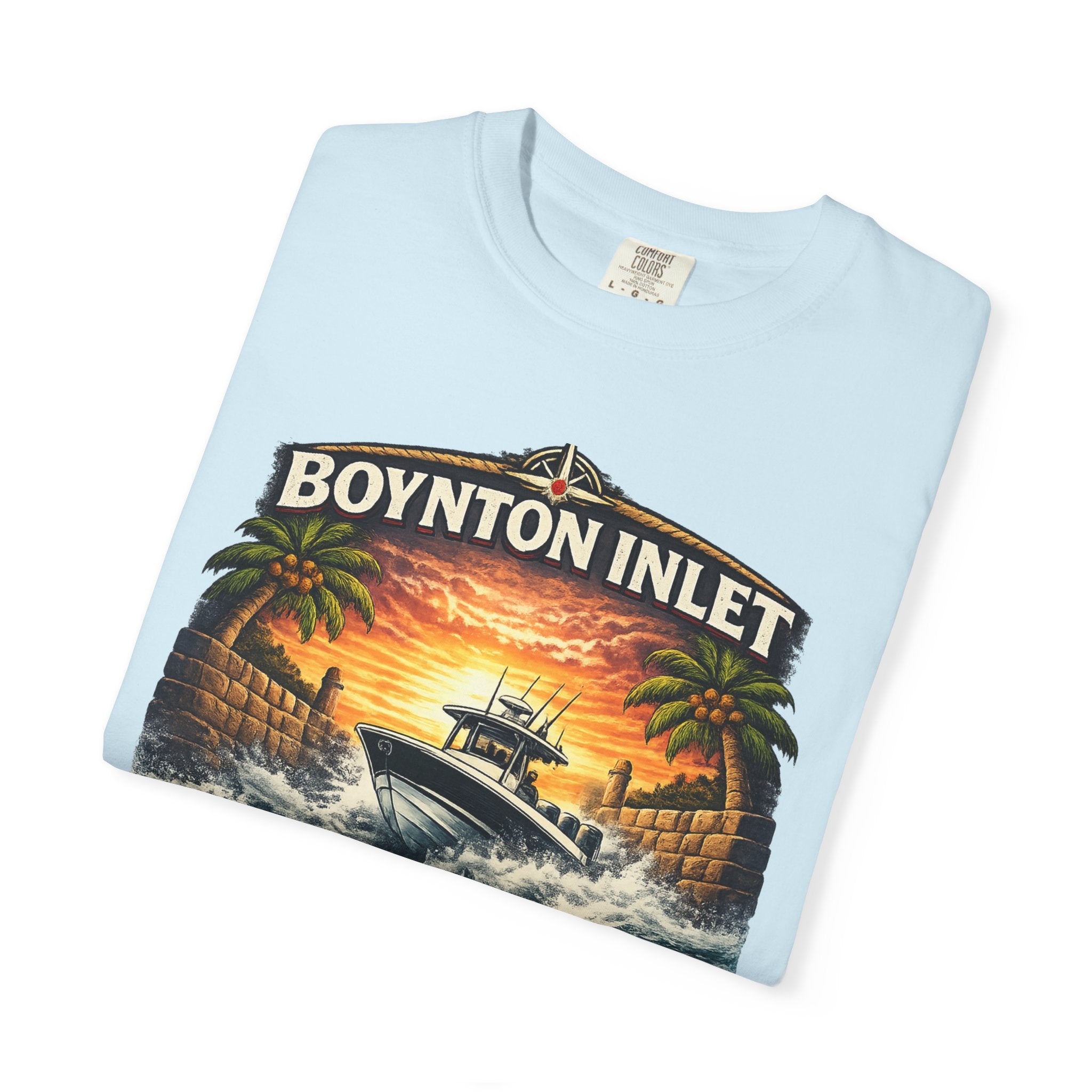 Boynton Inlet Respect the Current Tee | Boynton Beach Florida Boating & Offshore Fishing Shirt for Men | Comfort Colors 1717 Inlet Captain T-Shirt