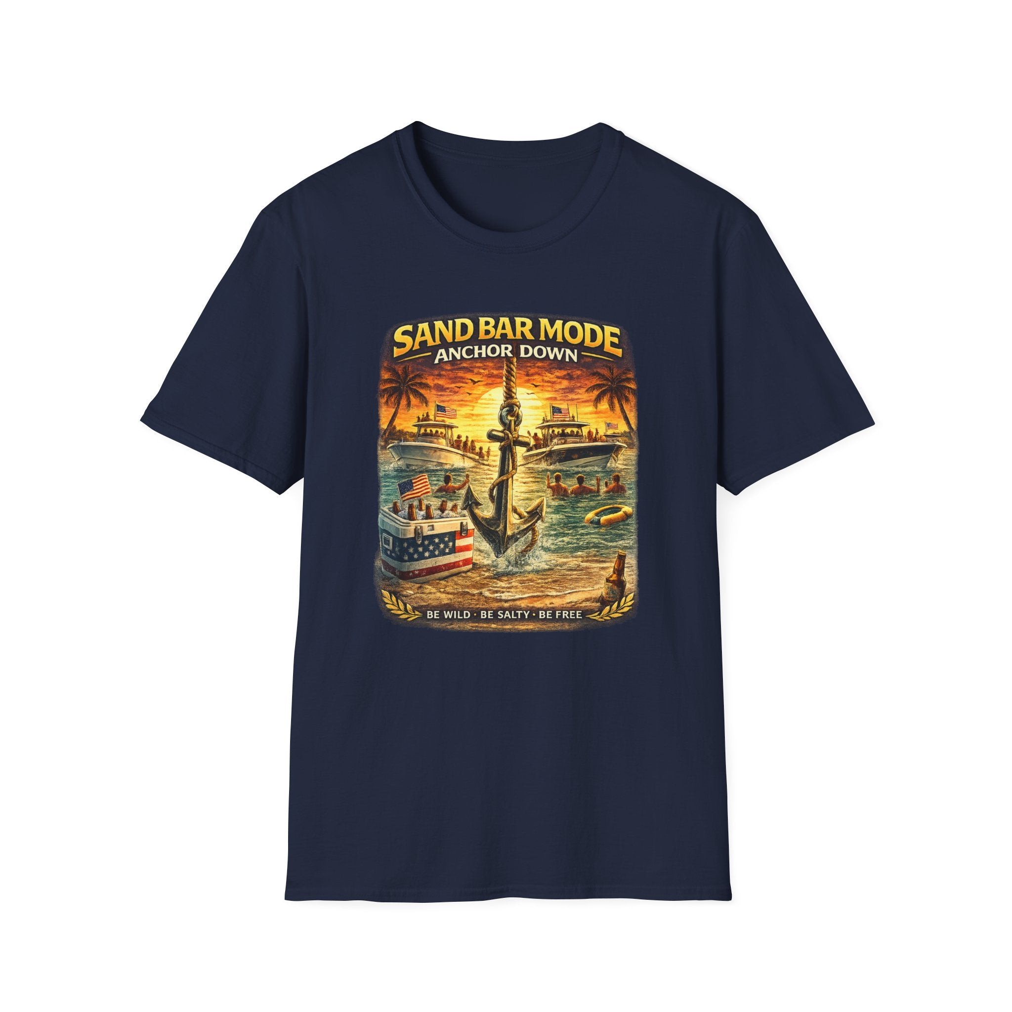 Anchor Down Sandbar Mode Tee | Funny Florida Boating & Sandbar Life Shirt for Men | Gildan 6400 T-Shirt