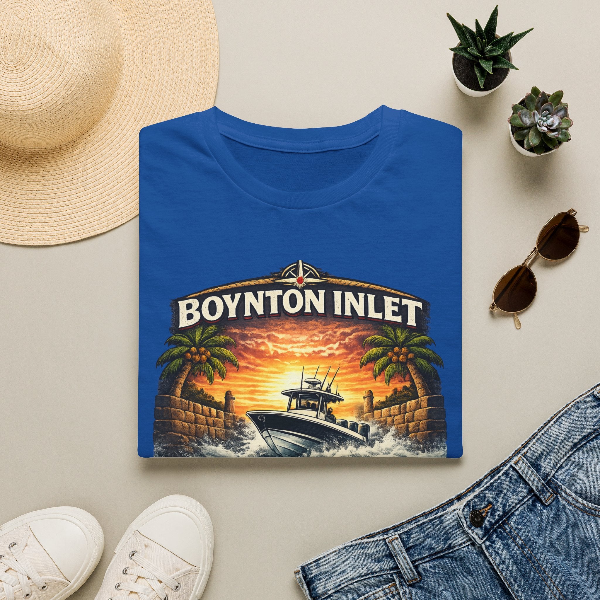 Boynton Inlet Respect the Current Tee | Boynton Beach Florida Boating & Offshore Fishing Shirt for Men | Gildan 6400 T-Shirt