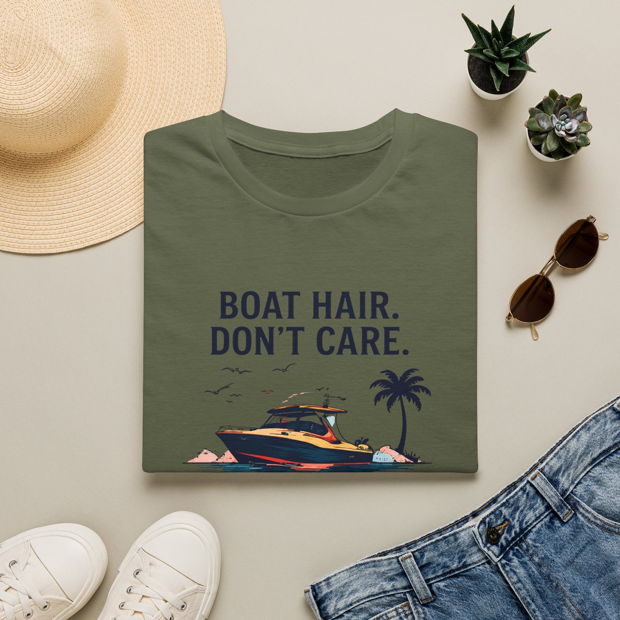 Boat Hair Don't Care Tee | Gulf of America Girl | Florida Boat Adventures Boating Shirt for Women | Gildan 6400 T-Shirt