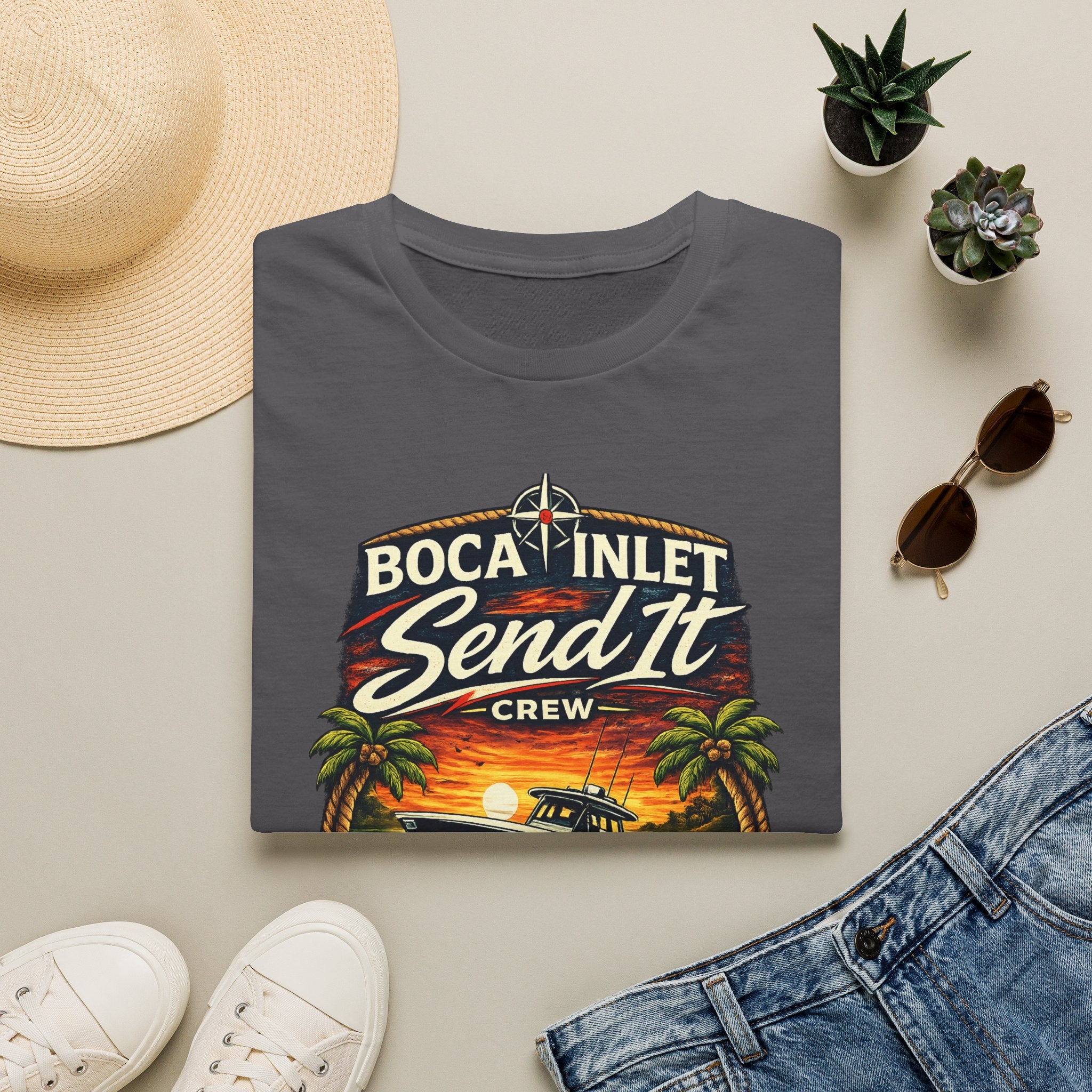 Boca Inlet Coastal Lifestyle Tee | Boca Raton Florida Boating Shirt for Men | Gildan 6400 South Florida T-Shirt