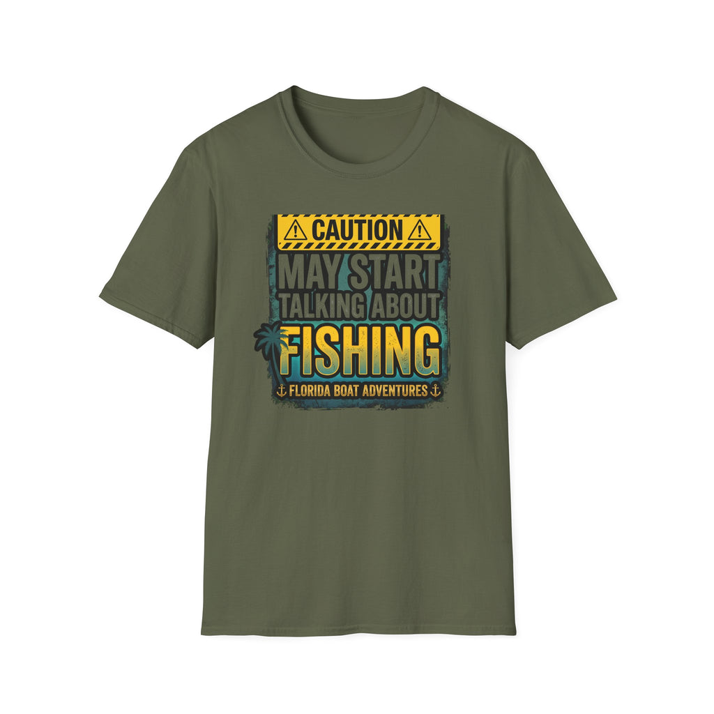 Caution May Start Talking About Fishing - Funny Fishing Warning T-Shirt