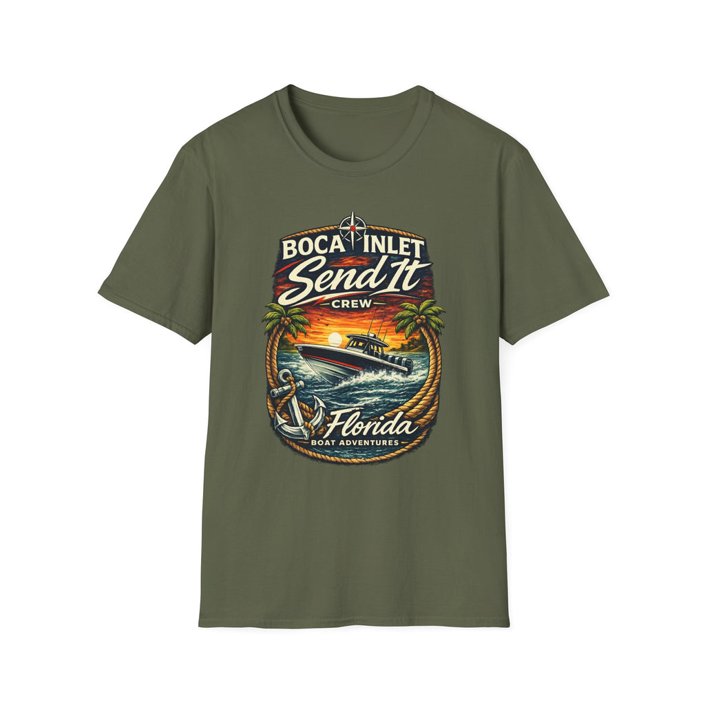 Boca Inlet Coastal Lifestyle Tee | Boca Raton Florida Boating Shirt for Men | Gildan 6400 South Florida T-Shirt