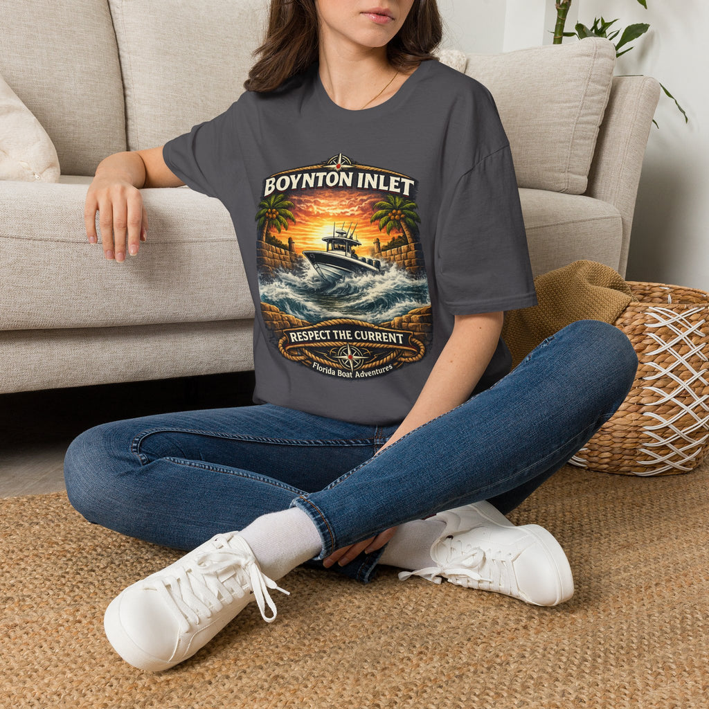 Boynton Inlet Respect the Current Tee | Boynton Beach Florida Boating & Offshore Fishing Shirt for Men | Gildan 6400 T-Shirt